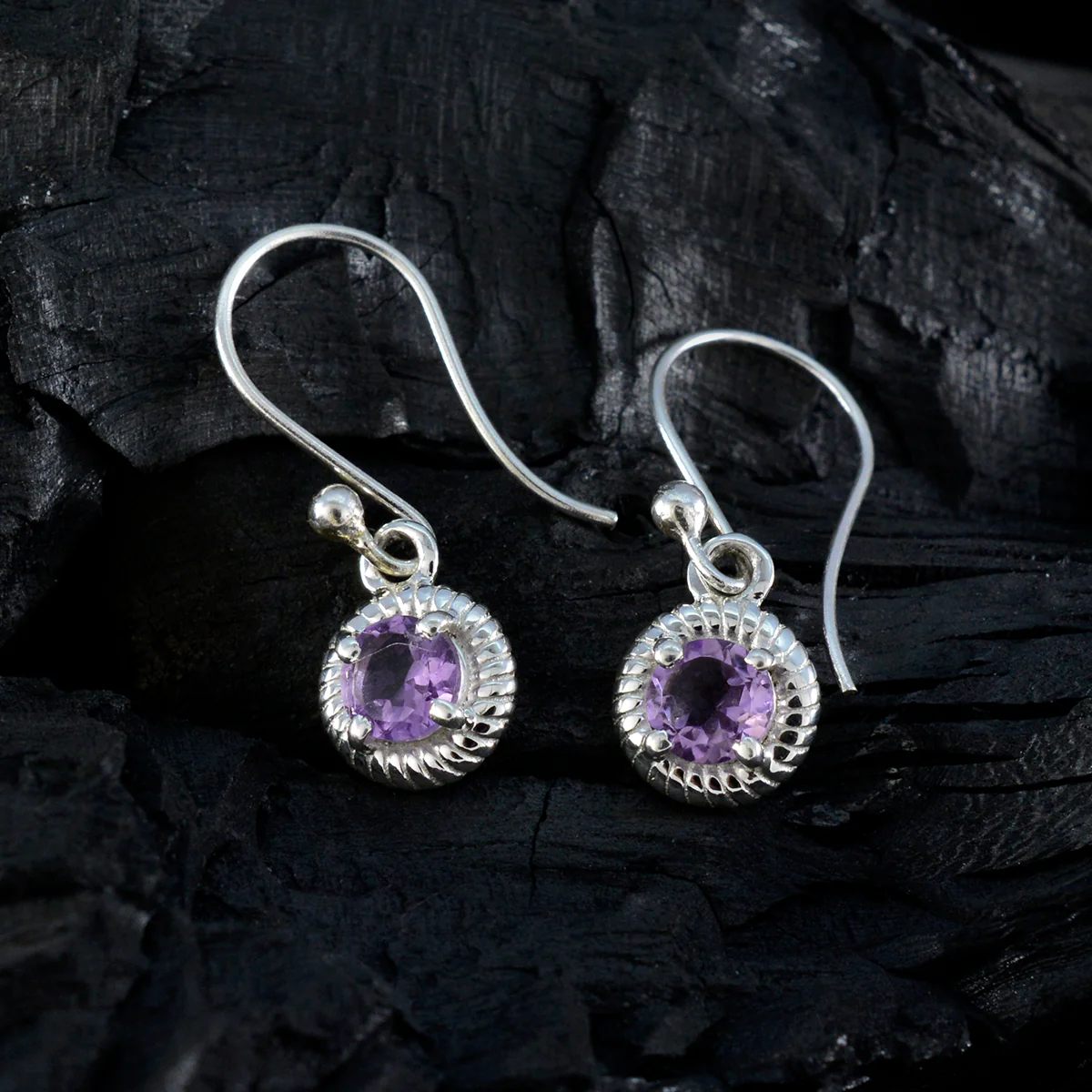 Amethyst African Nella Solitaire Stud Purple 925 Sterling Silver Earring - Image 2
