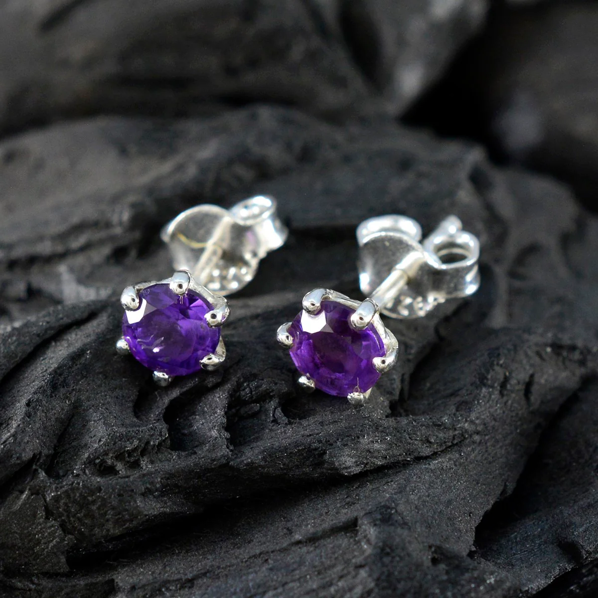 Amethyst American Fernanda Solitaire Stud Purple 925 Sterling Silver Earring - Image 5