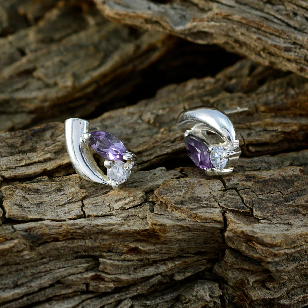 Amethyst American Laura multiple Stud Purple 925 Silver Earring - Image 3
