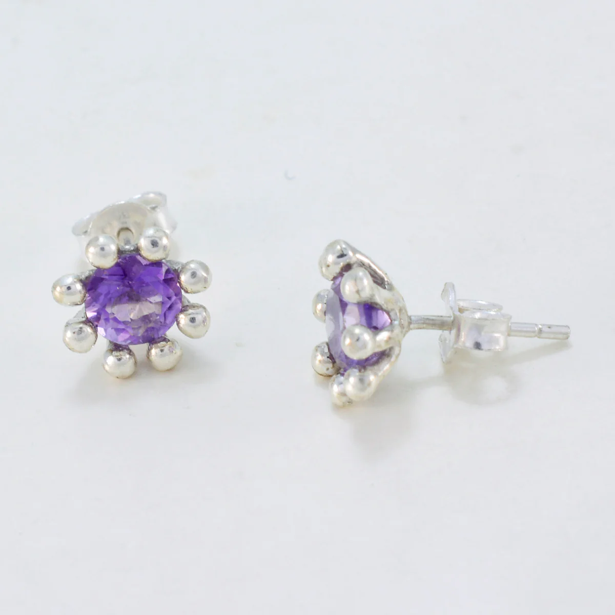 Amethyst American Li Lee Solitaire Stud Purple Sterling Silver Earring - Image 2