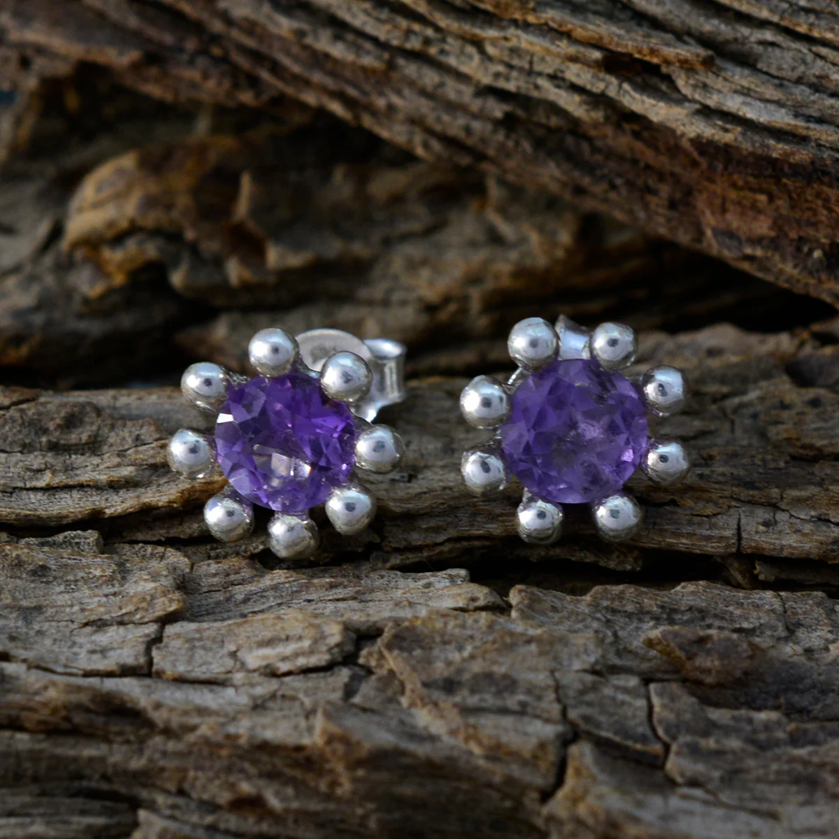 Amethyst American Li Lee Solitaire Stud Purple Sterling Silver Earring - Image 3