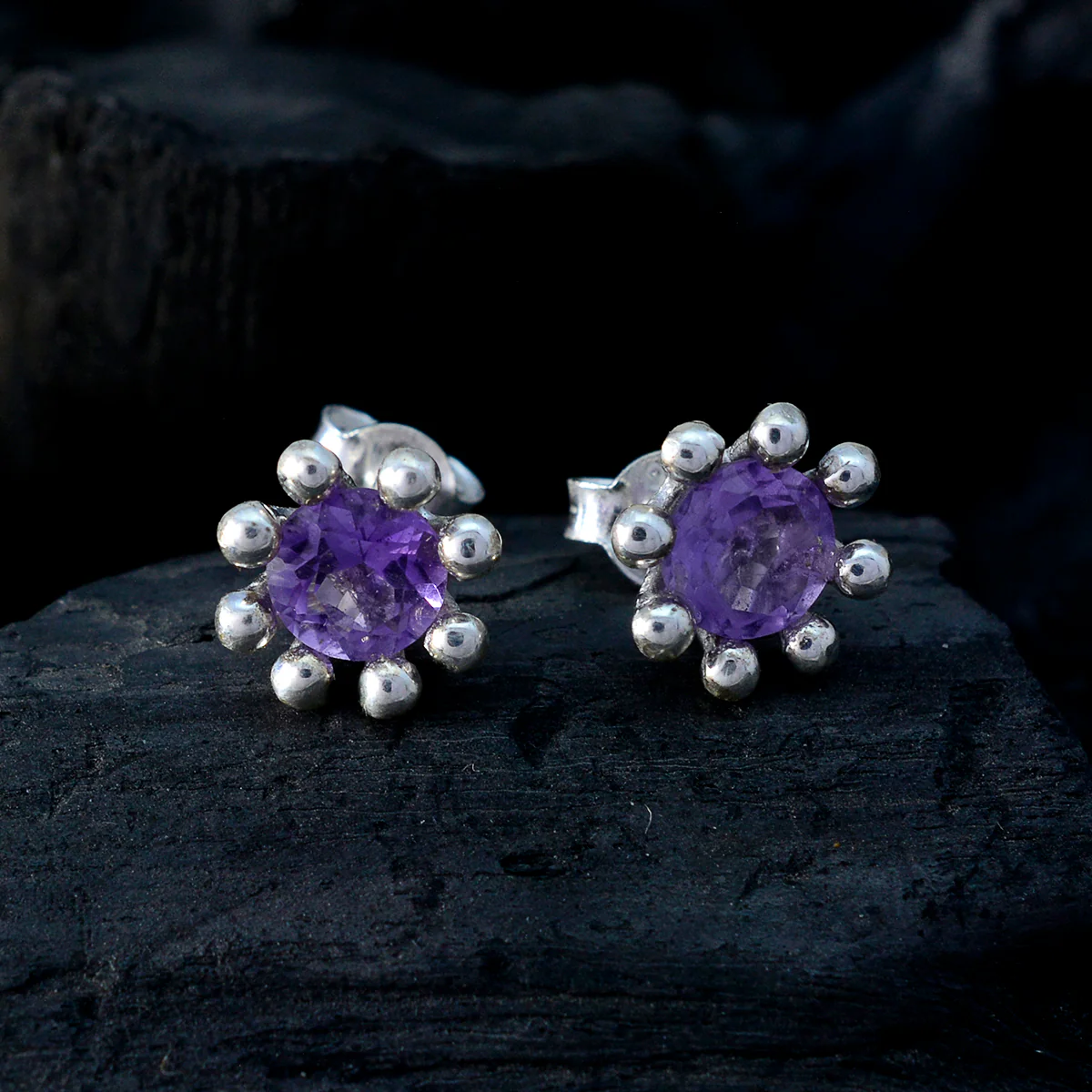 Amethyst American Li Lee Solitaire Stud Purple Sterling Silver Earring - Image 4