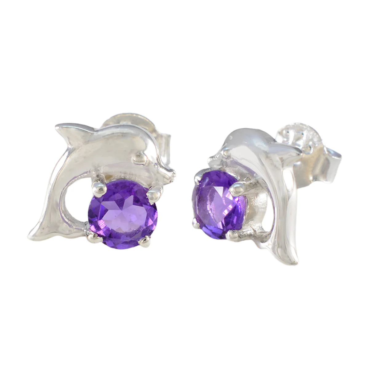 Amethyst American Lourdess Solitaire Stud Purple Sterling Silver Earring - Image 2