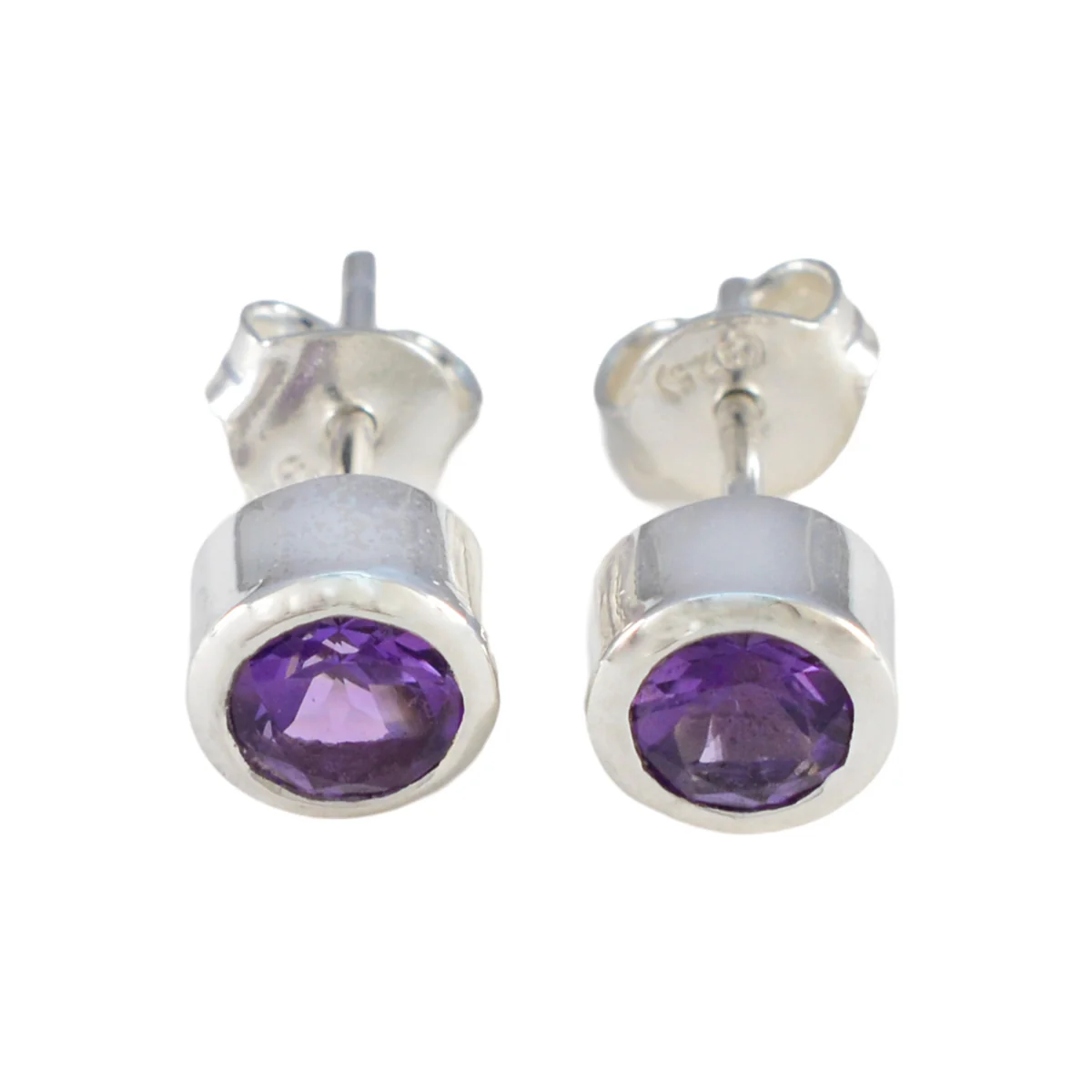 Amethyst American María Solitaire Stud Purple 925 Sterling Silver Earring