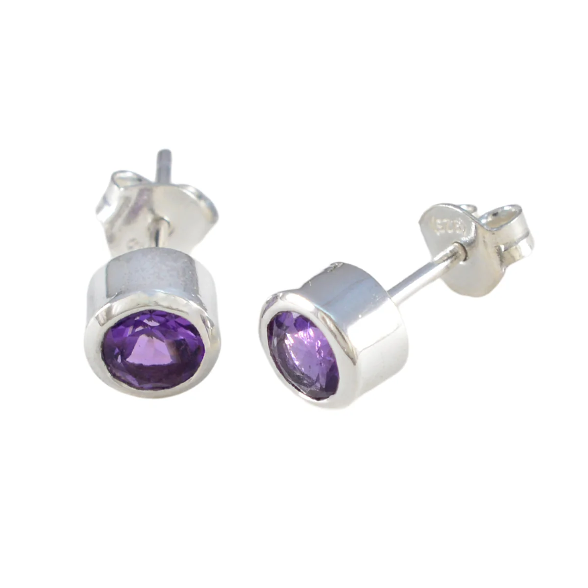 Amethyst American María Solitaire Stud Purple 925 Sterling Silver Earring - Image 2