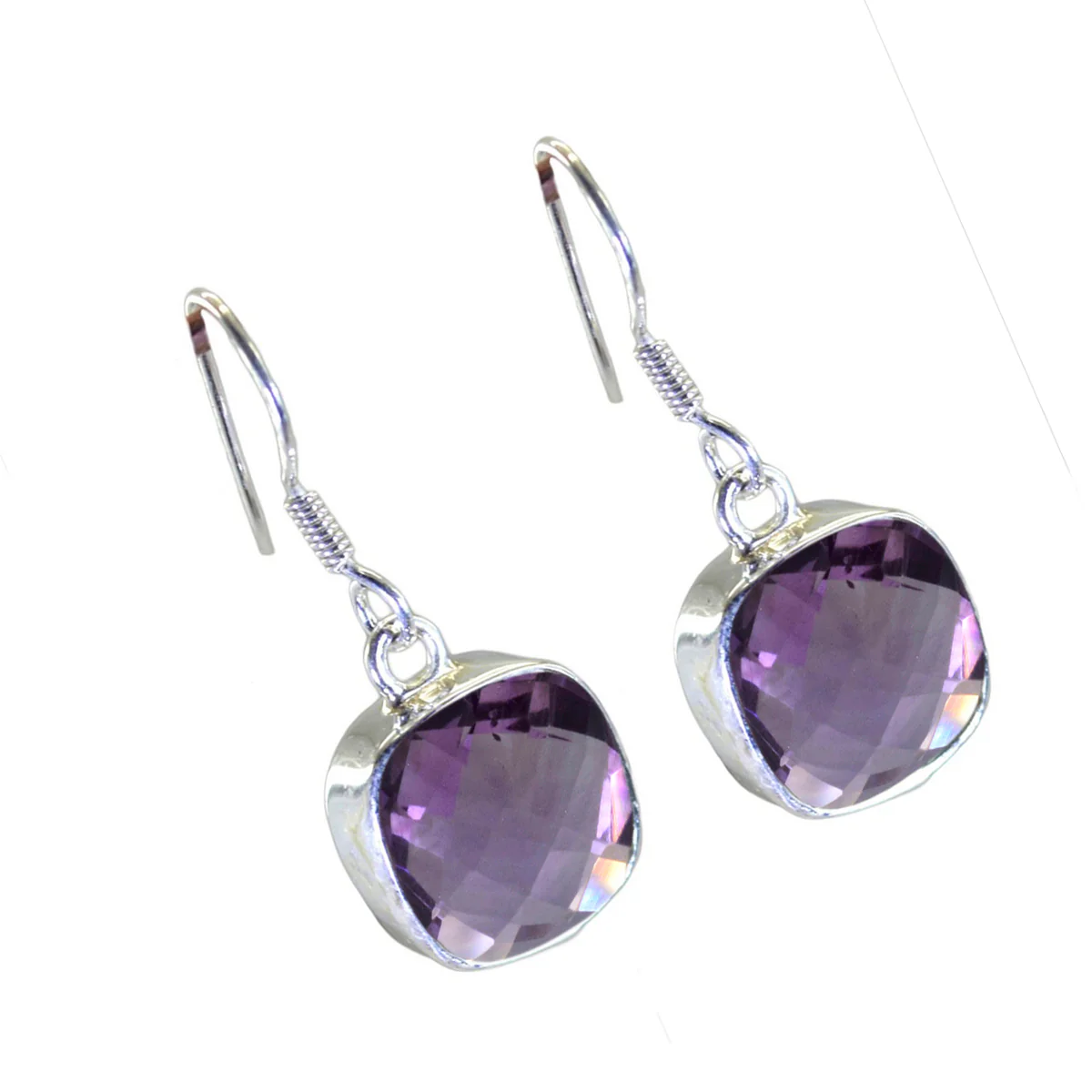 Amethyst American Mathilde Solitaire Dangle Purple 925 Silver Earring - Image 2
