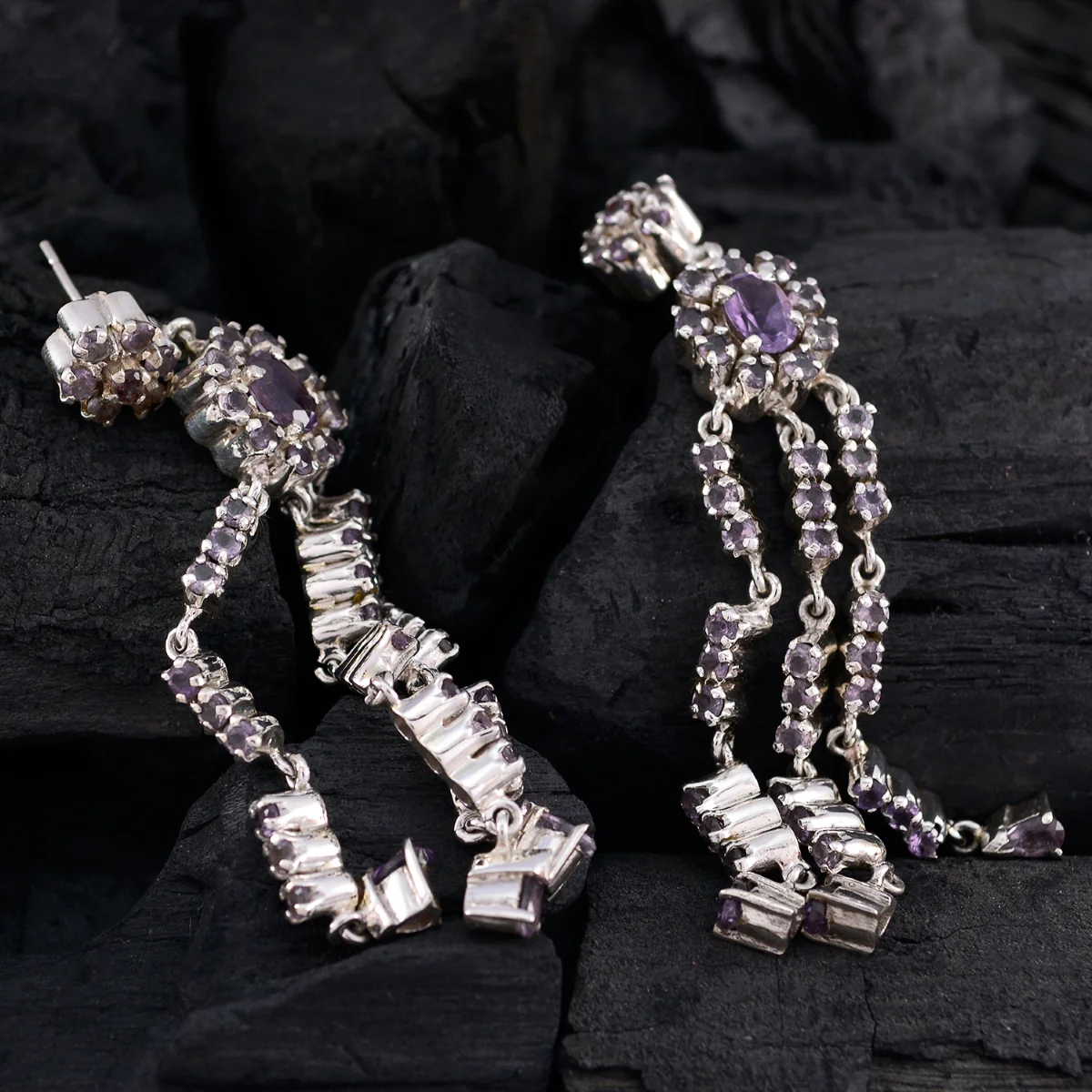 Amethyst American Micaela multiple Dangle Purple Silver Earring - Image 3