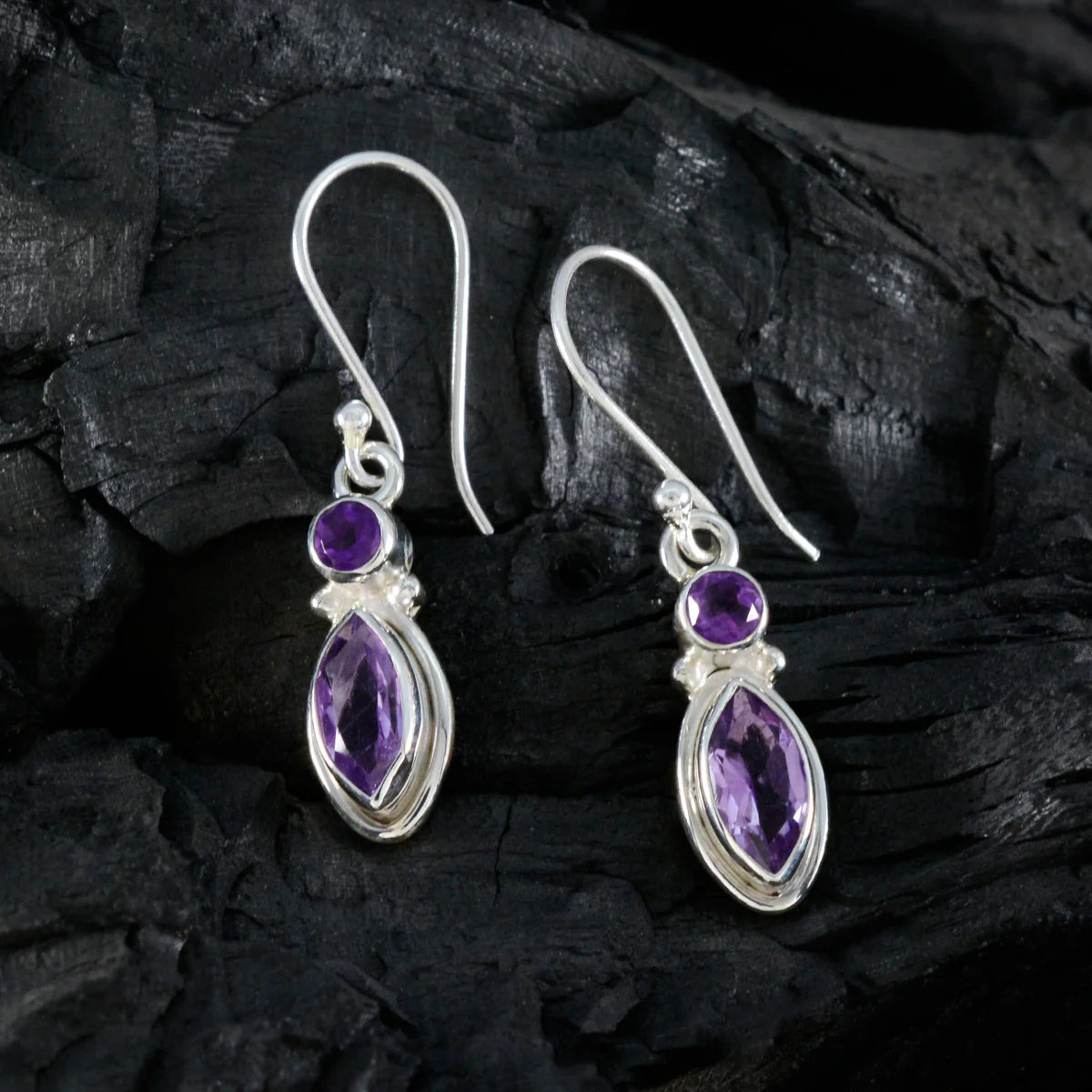 Amethyst Australian Amelia Toi et Moi Dangle Purple 925 Silver Earring - Image 2
