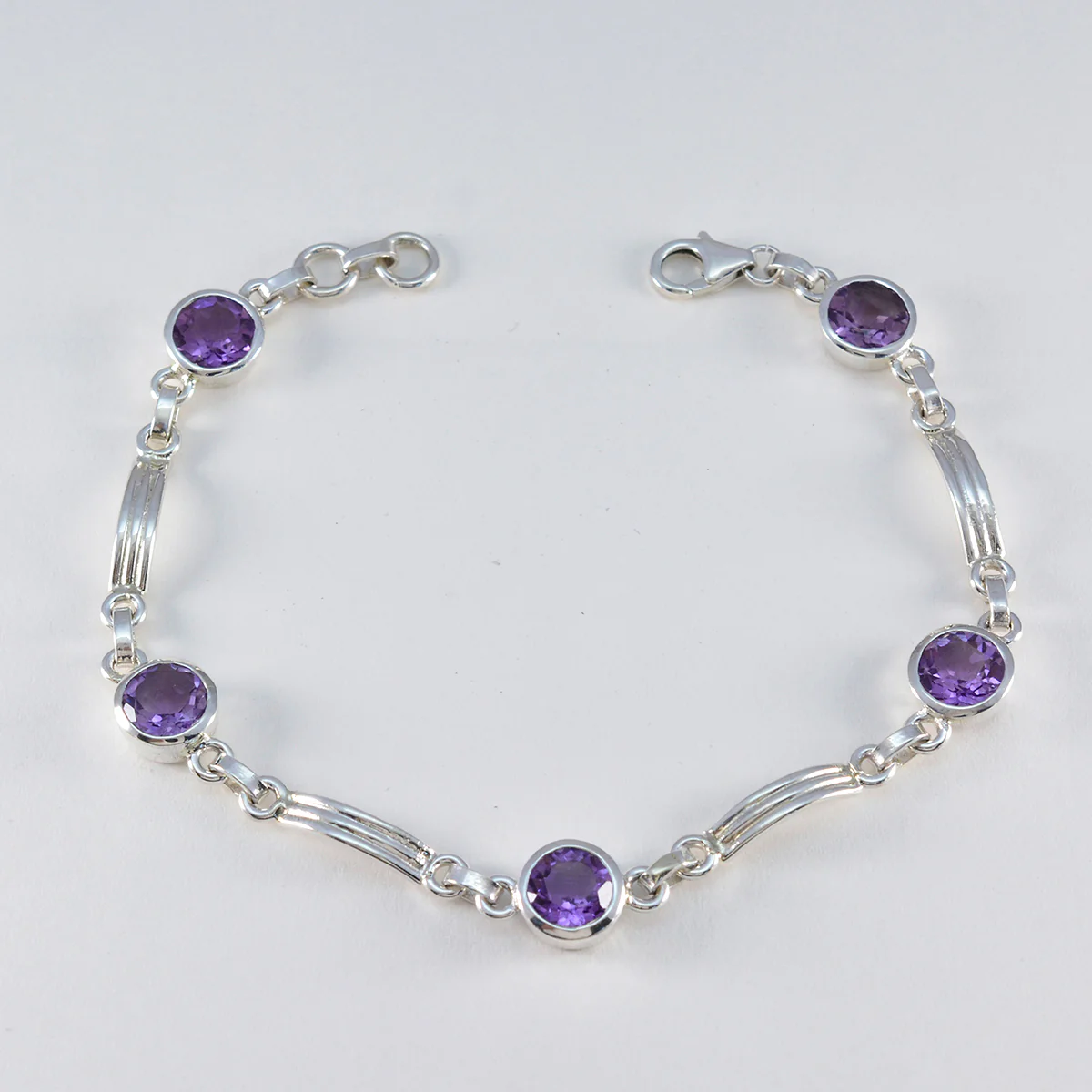 Amethyst Bow Tie Day Featherlight Purple Silver Links Bracelet - Image 2