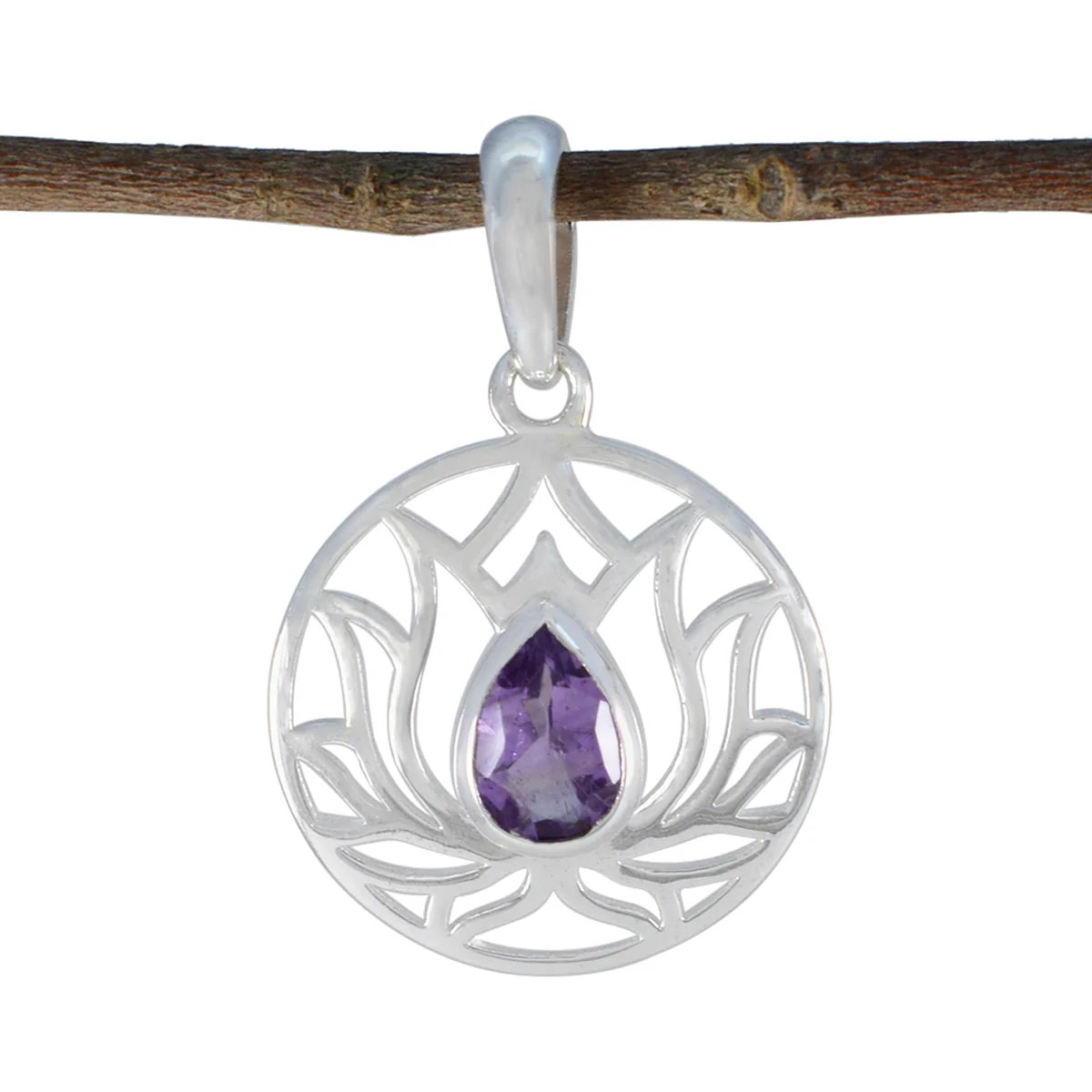 Amethyst Dainty Italian Sterling Silver Solitaire Autumn Rope-Wire Purple Pendant Jewellery