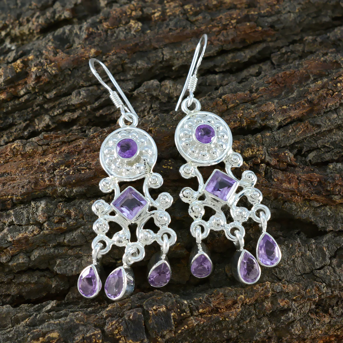 Amethyst Egyptian Anna multiple Dangle Purple 925 Sterling Silver Earring - Image 2