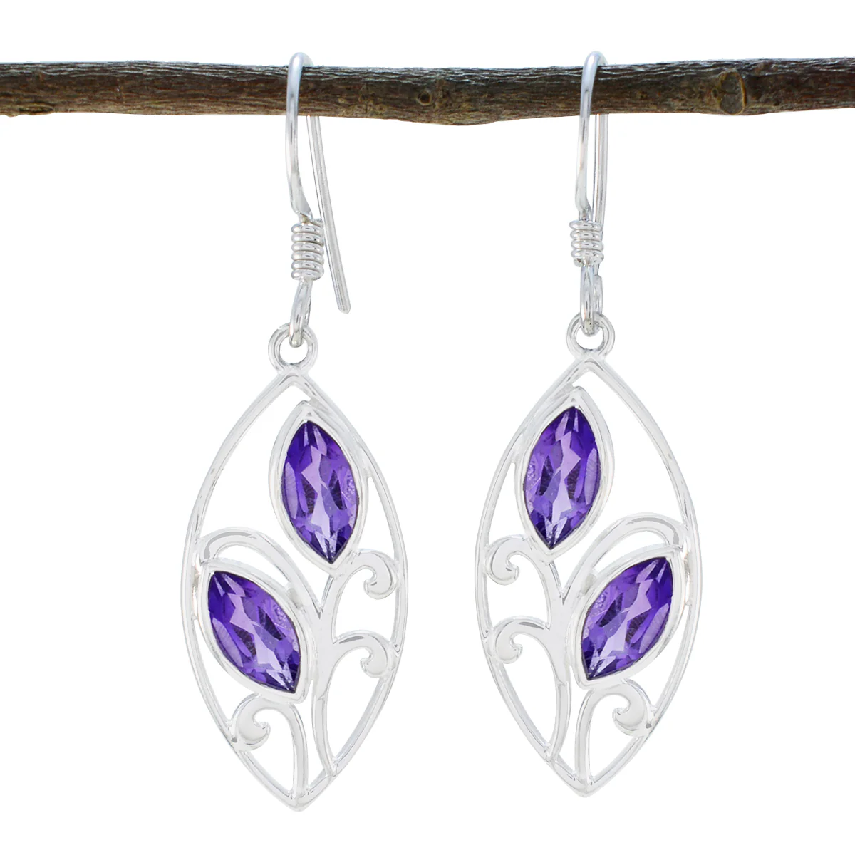 Amethyst Egyptian Audrey Toi et Moi Dangle Purple 925 Sterling Silver Earring