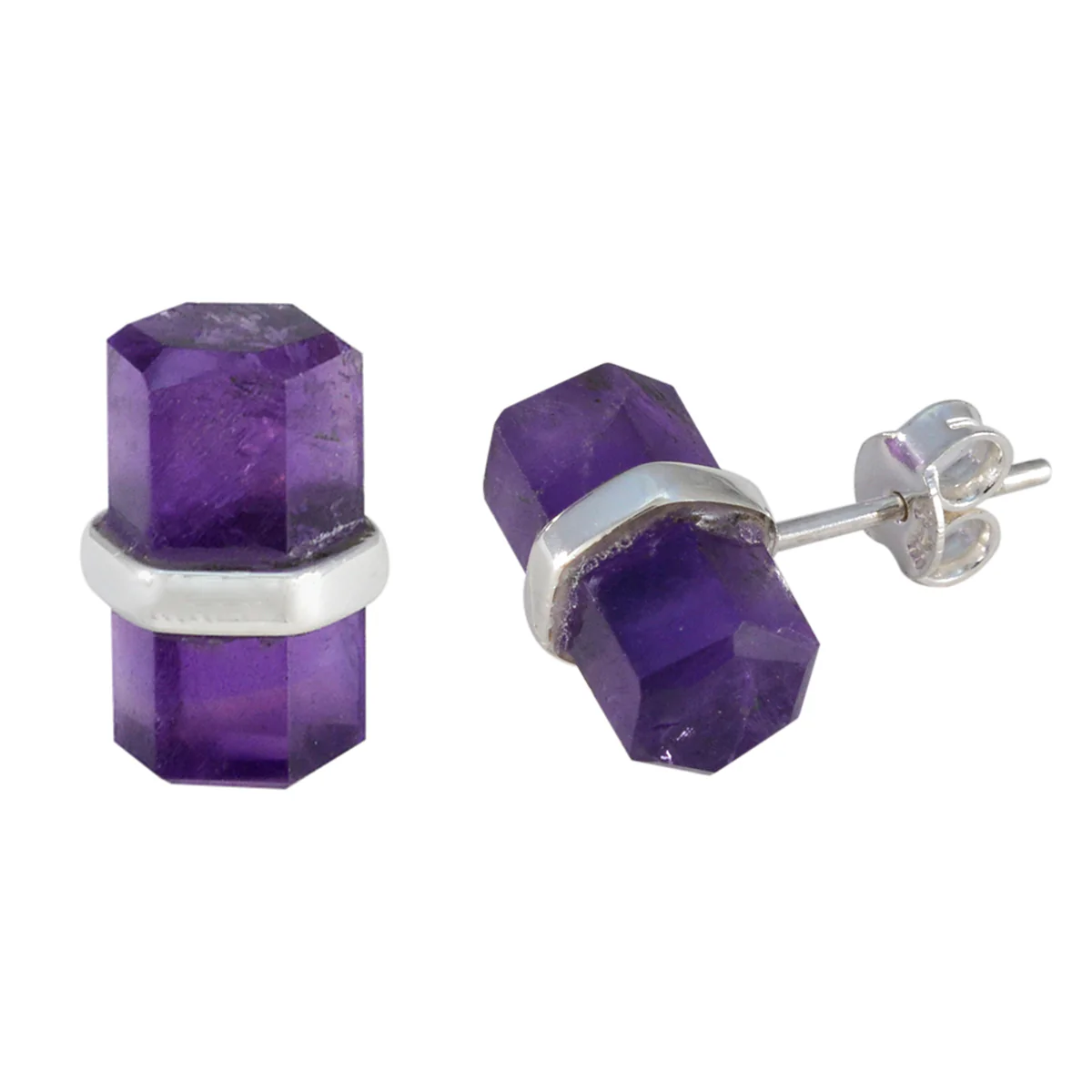 Amethyst Egyptian Fernanda Solitaire Stud Purple 925 Silver Earring - Image 3