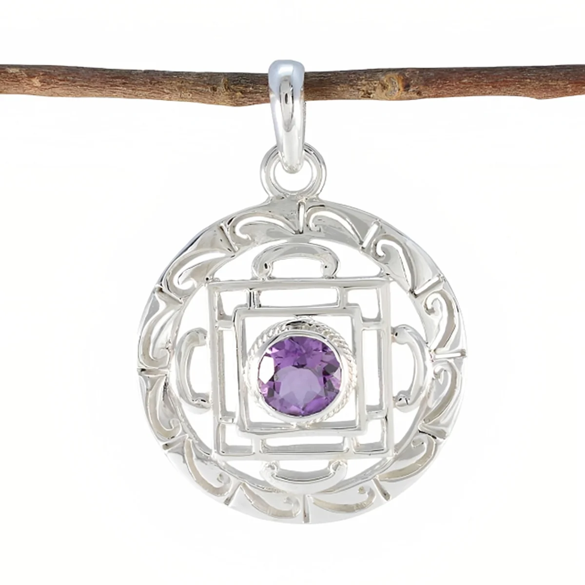 Amethyst Essential Spanish Silver Solitaire Isadora Geometric Purple Pendant Jewelry