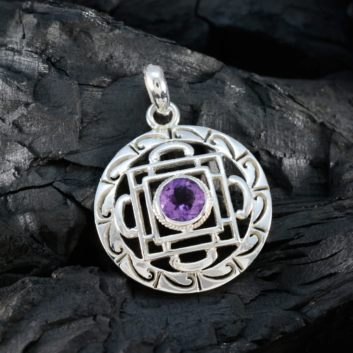 Amethyst Essential Spanish Silver Solitaire Isadora Geometric Purple Pendant Jewelry - Image 4