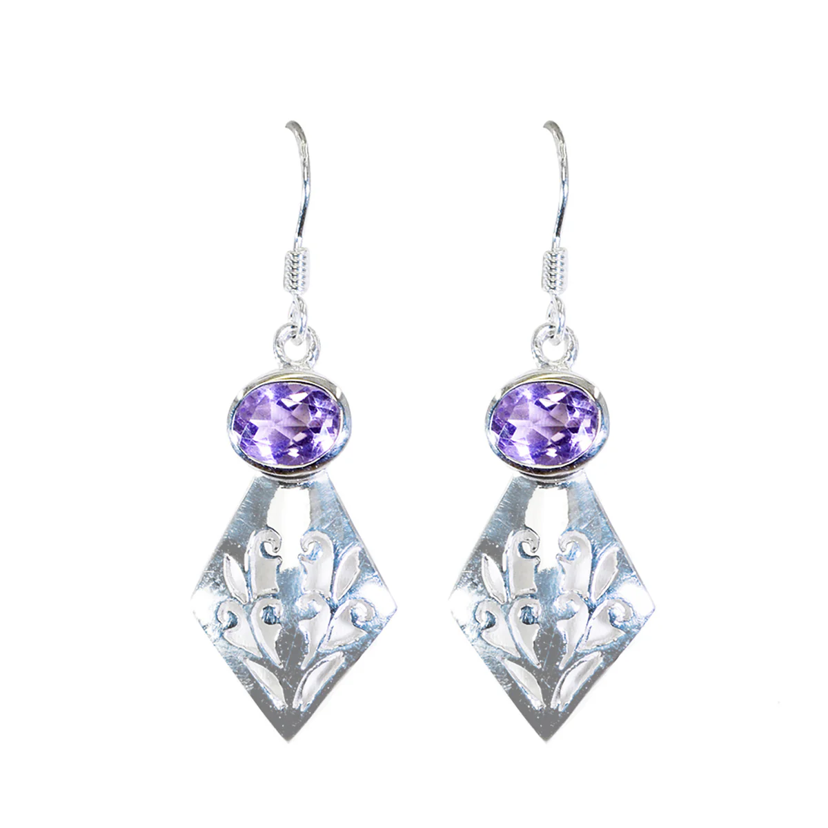 Amethyst French Grace Solitaire Dangle Purple Silver Earring