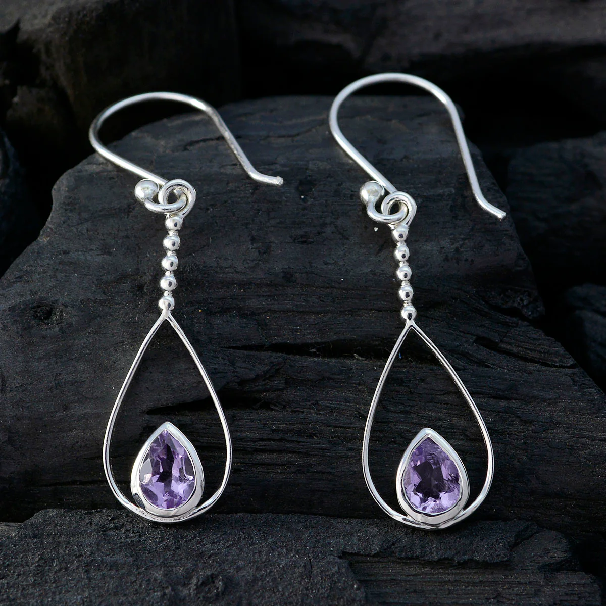 Amethyst French Katarina Solitaire Dangle Purple 925 Sterling Silver Earring - Image 2