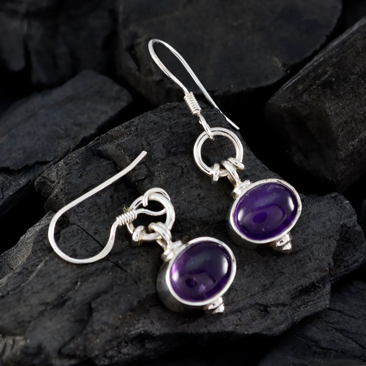 Amethyst French Luna multiple Dangle Purple 925 Silver Earring - Image 2