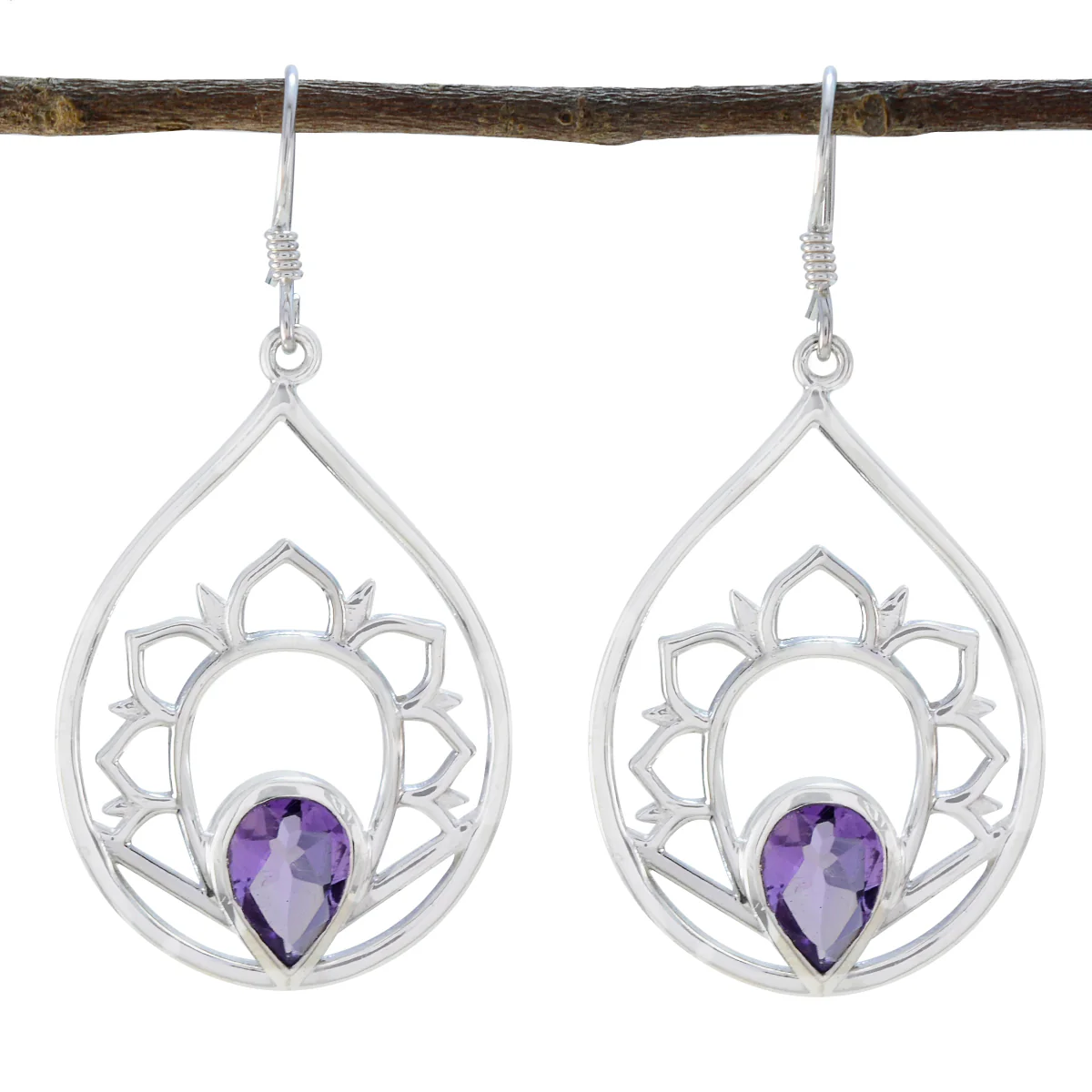 Amethyst French Mila Solitaire Dangle Purple Sterling Silver Earring