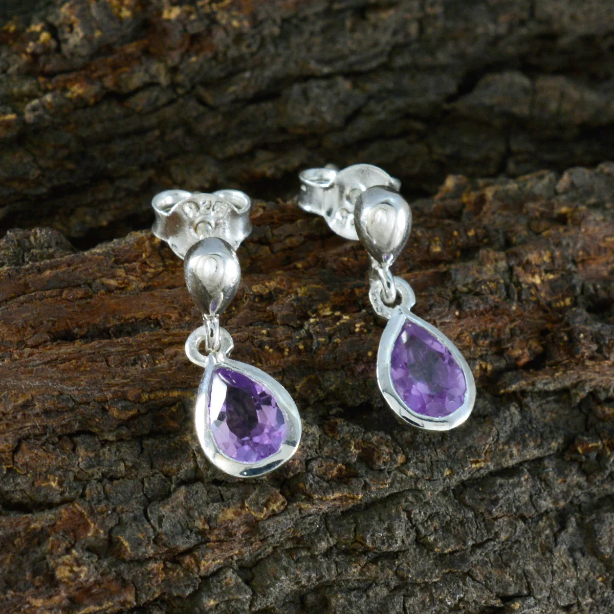 Amethyst German Yasmin Solitaire Stud Purple Sterling Silver Earring - Image 2