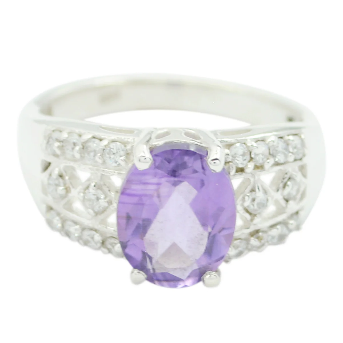 Amethyst Halo African 92.5 Silver Purple Gems Classic Boho Ring Jewellery - Image 2