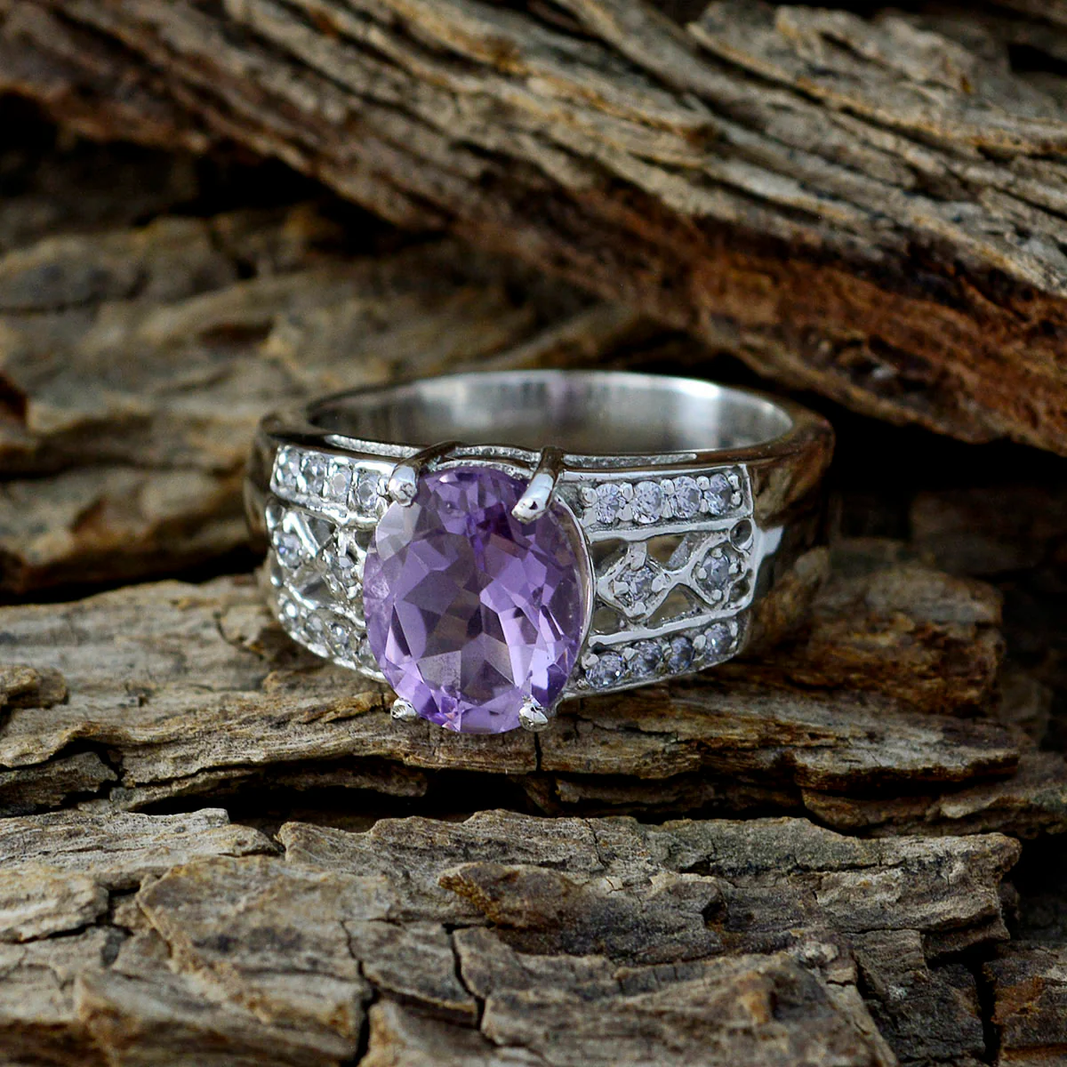 Amethyst Halo African 92.5 Silver Purple Gems Classic Boho Ring Jewellery - Image 4