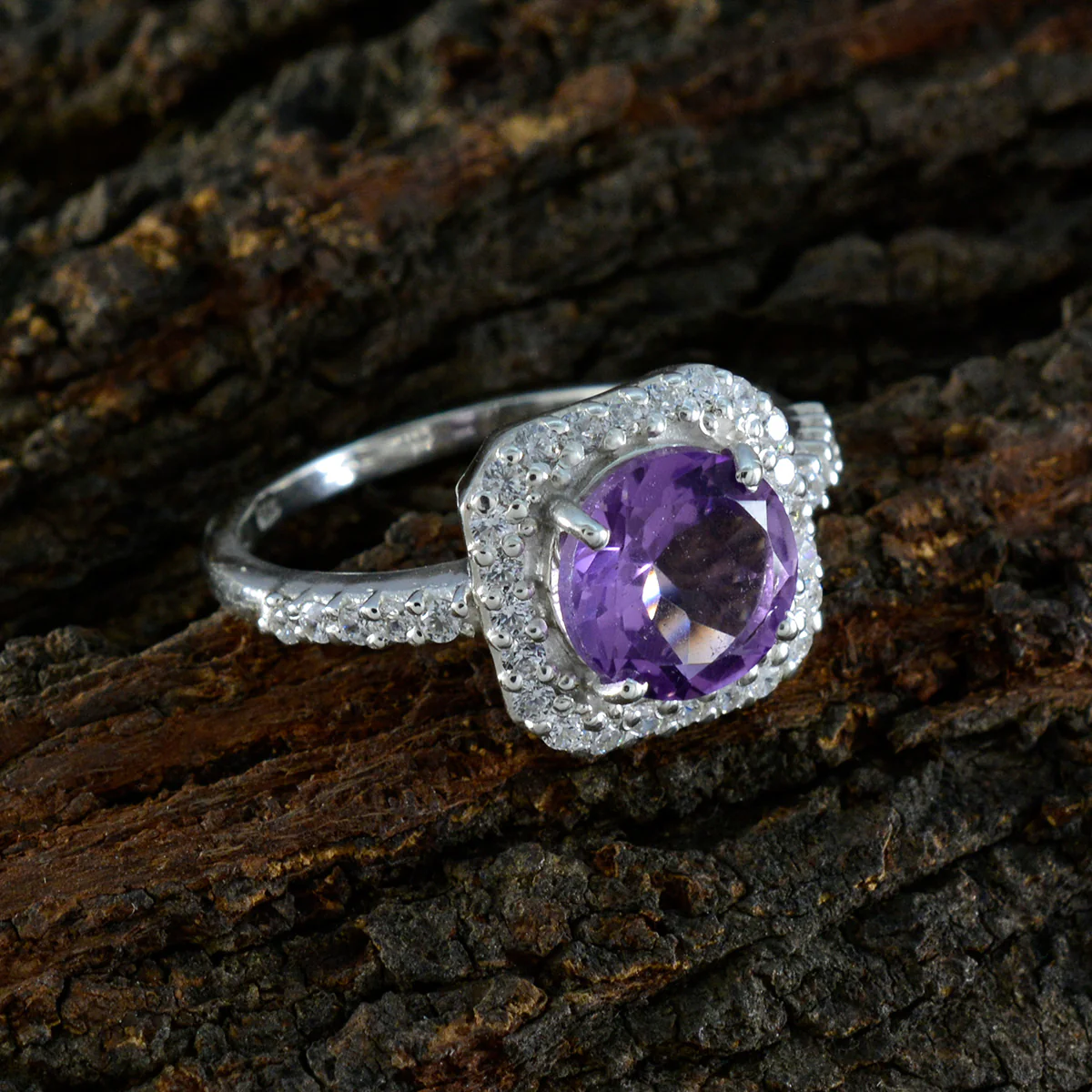 Amethyst Halo African 925 Silver Purple Gems Tiny Love Ring Jewellery - Image 4