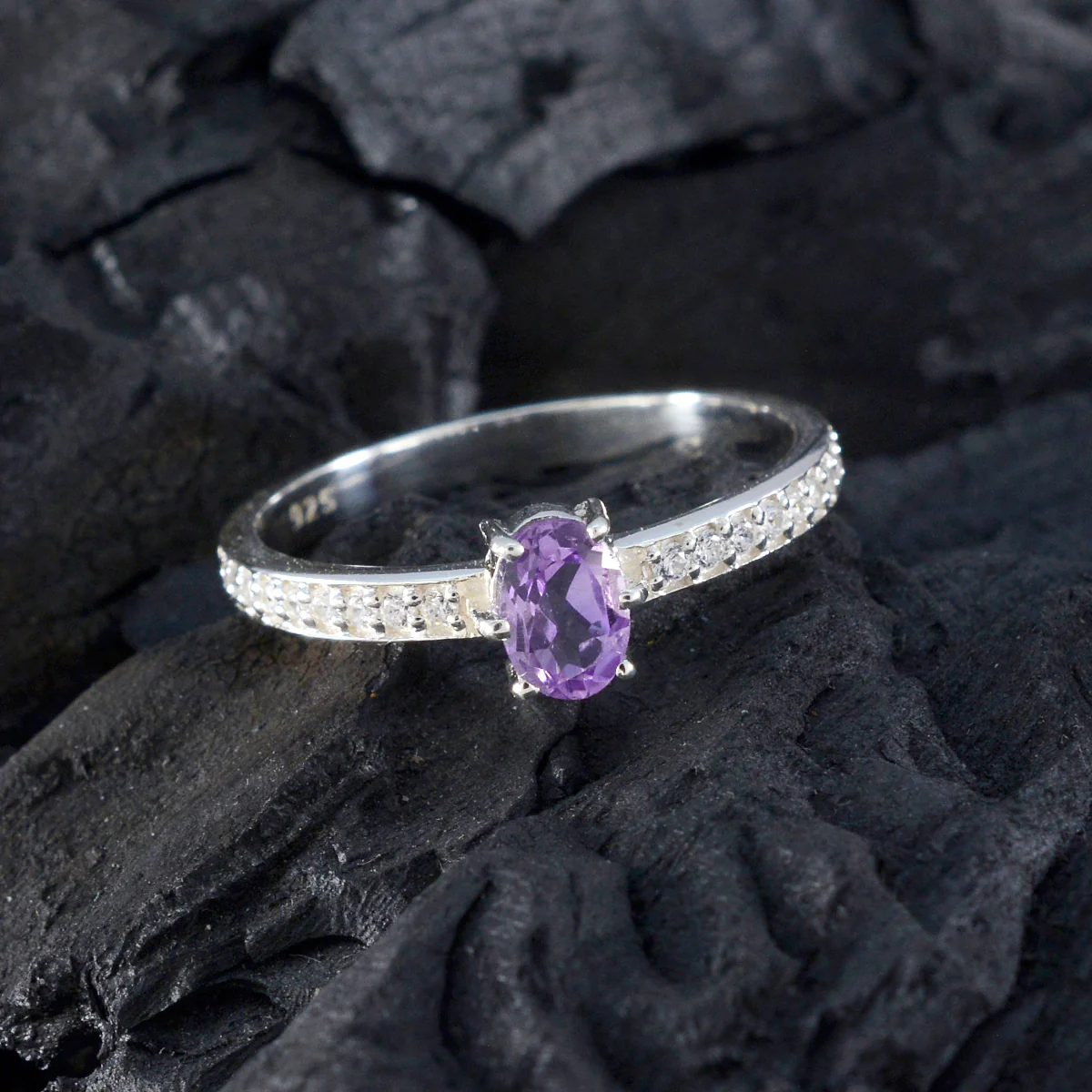 Amethyst Halo American 92.5 Silver Purple Gemstone Delicate Romantic Ring Jewelry - Image 4