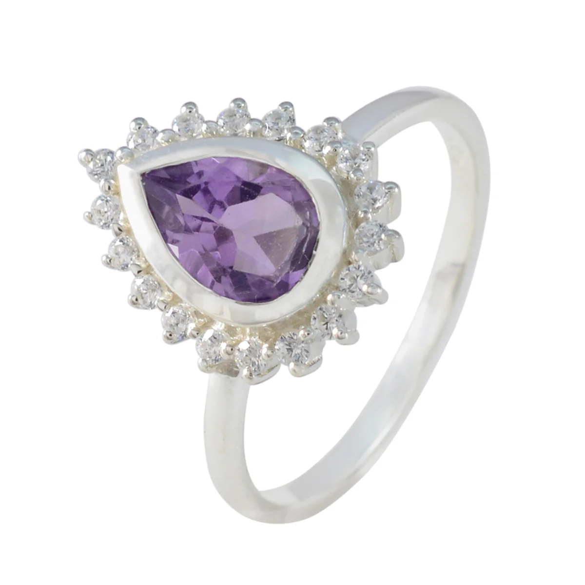 Amethyst Halo American 92.5 Silver Purple Gemstone Whisper-thin Glamorous Ring Jewellery - Image 2