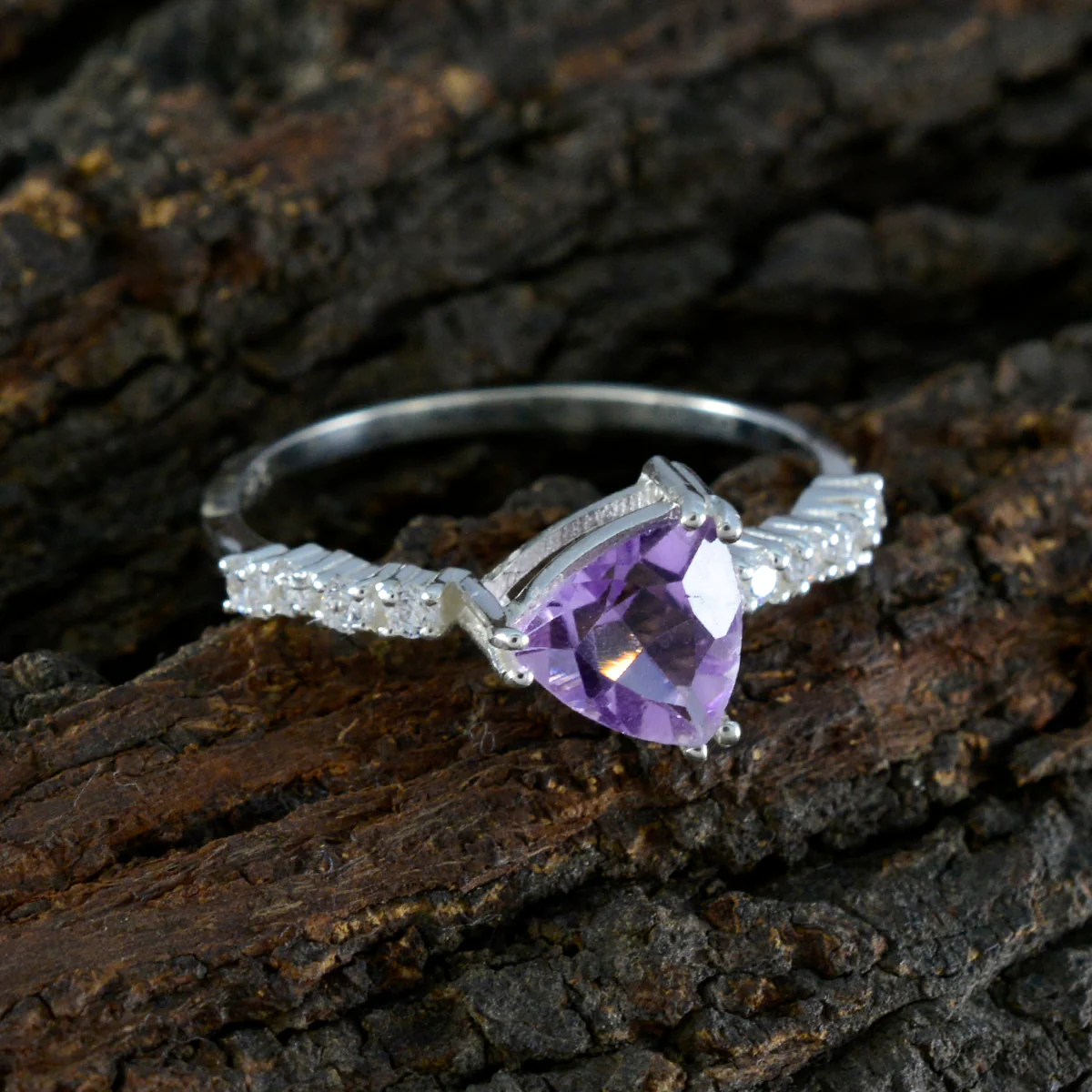 Amethyst Halo American Sterling Silver Purple Gems Elegant Trendy Ring Jewellery - Image 3