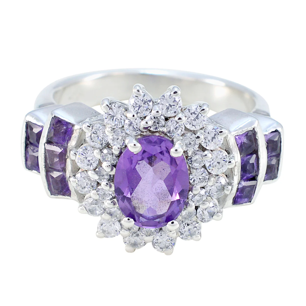 Amethyst Halo Egyptian Silver Purple Gems Mid-weight Boho Ring Jewellery - Image 2