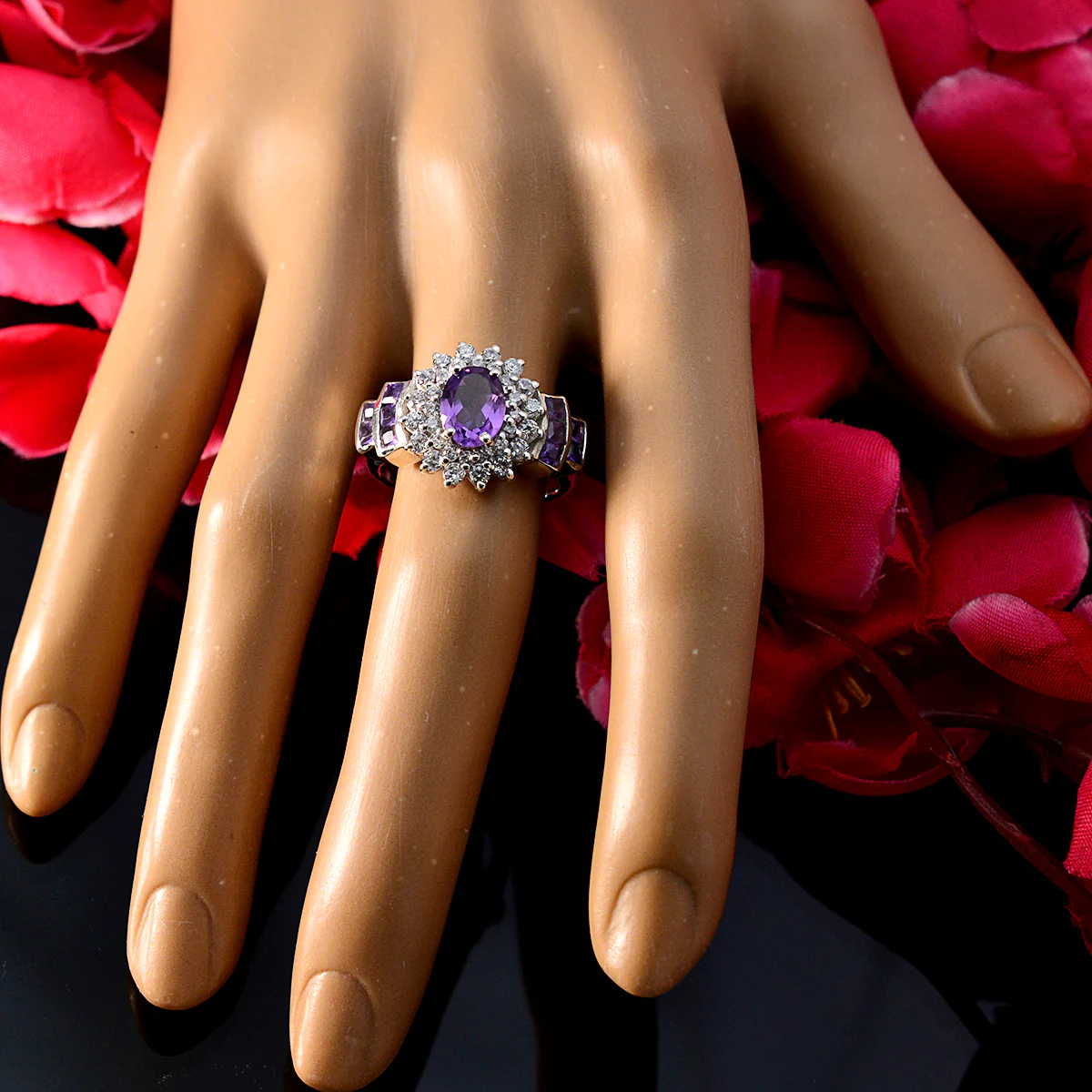 Amethyst Halo Egyptian Silver Purple Gems Mid-weight Boho Ring Jewellery - Image 5
