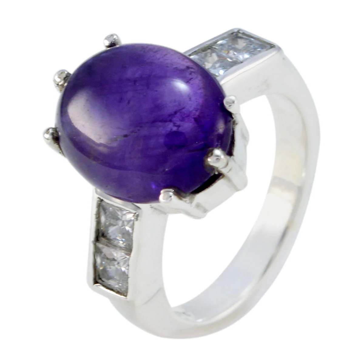 Amethyst Halo Egyptian Silver Purple Gemstone Slim Fairytale Ring Jewelry - Image 2