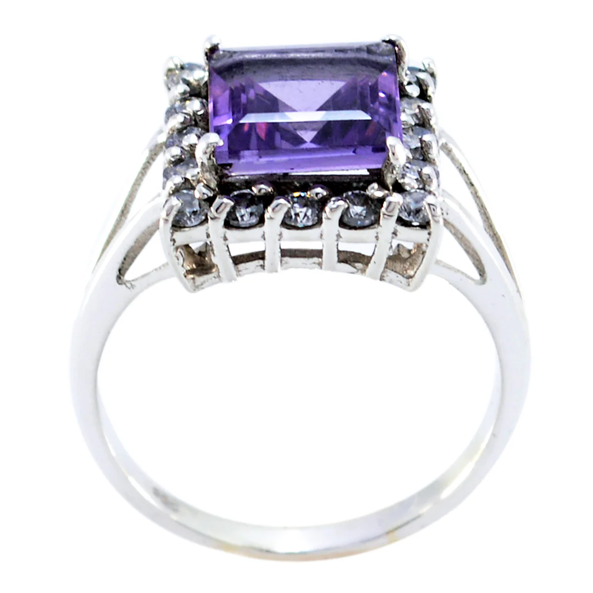 Amethyst Halo French 92.5 Silver Purple Gemstones Slim Glamorous Ring Jewellery - Image 2