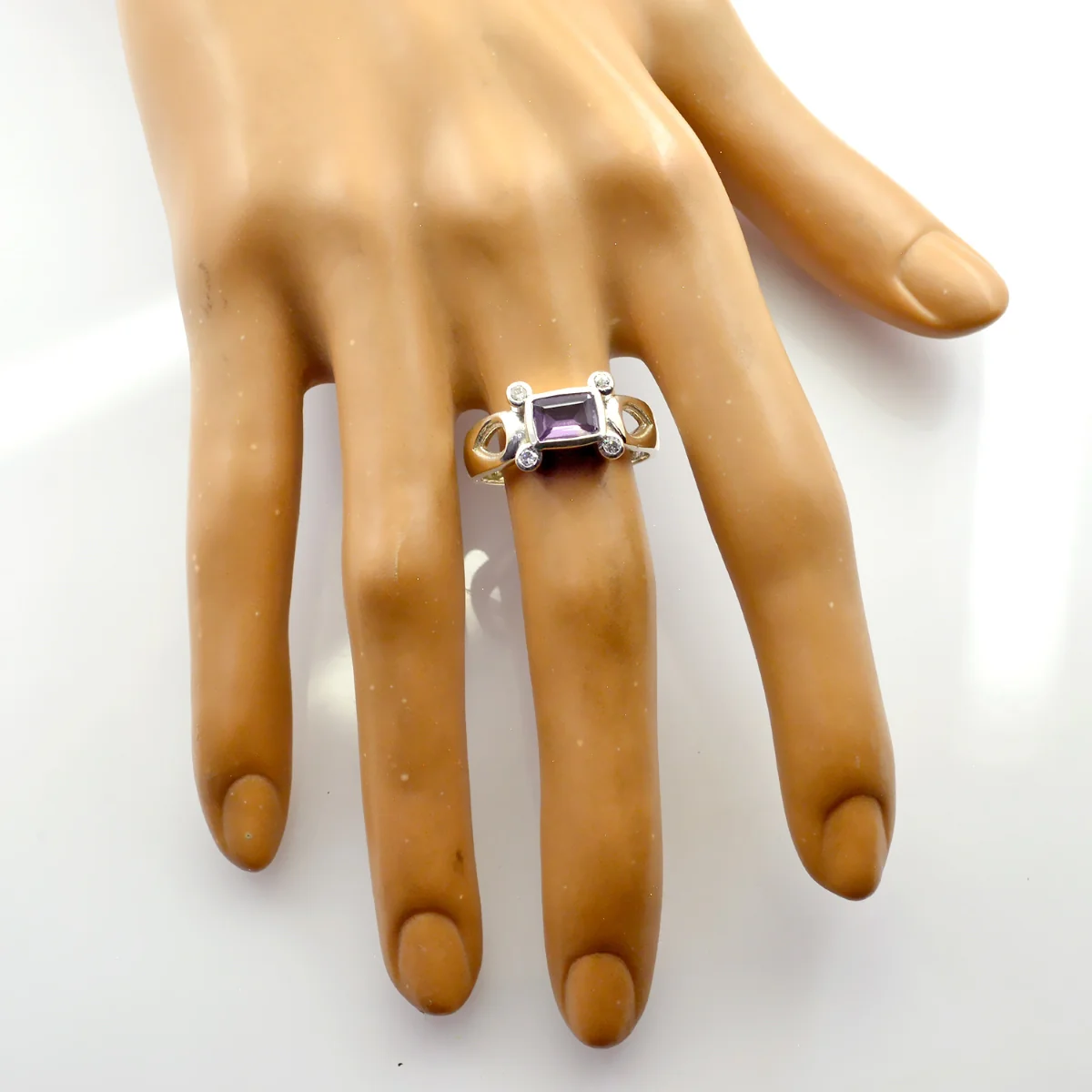 Amethyst Halo German 92.5 Silver Purple Gemstones Featherlight Boho Ring Jewelry - Image 2