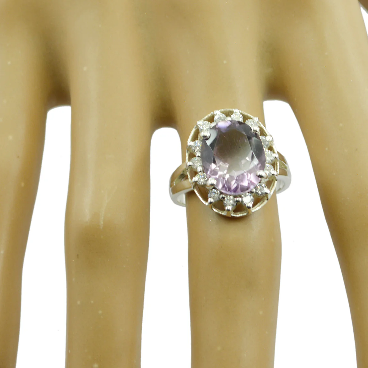Amethyst Halo German 925 Silver Purple Gemstone Tiny Glamorous Ring Jewelry - Image 2