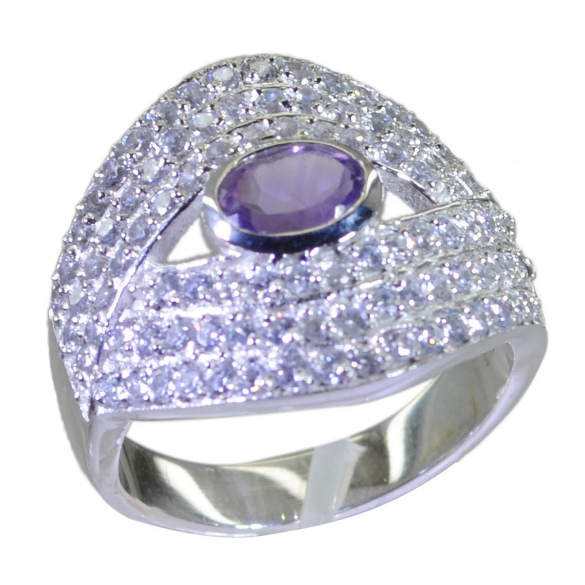Amethyst Halo German Silver Purple Gemstone Versatile Contemporary Ring Jewelry - Image 2