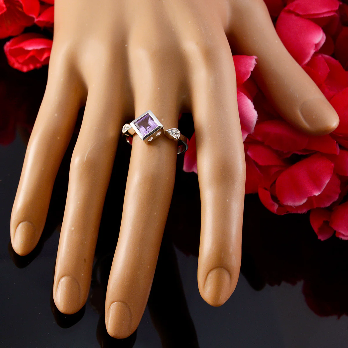 Amethyst Halo Indian 92.5 Silver Purple Gemstone Featherlight Artisan Ring Jewellery - Image 5