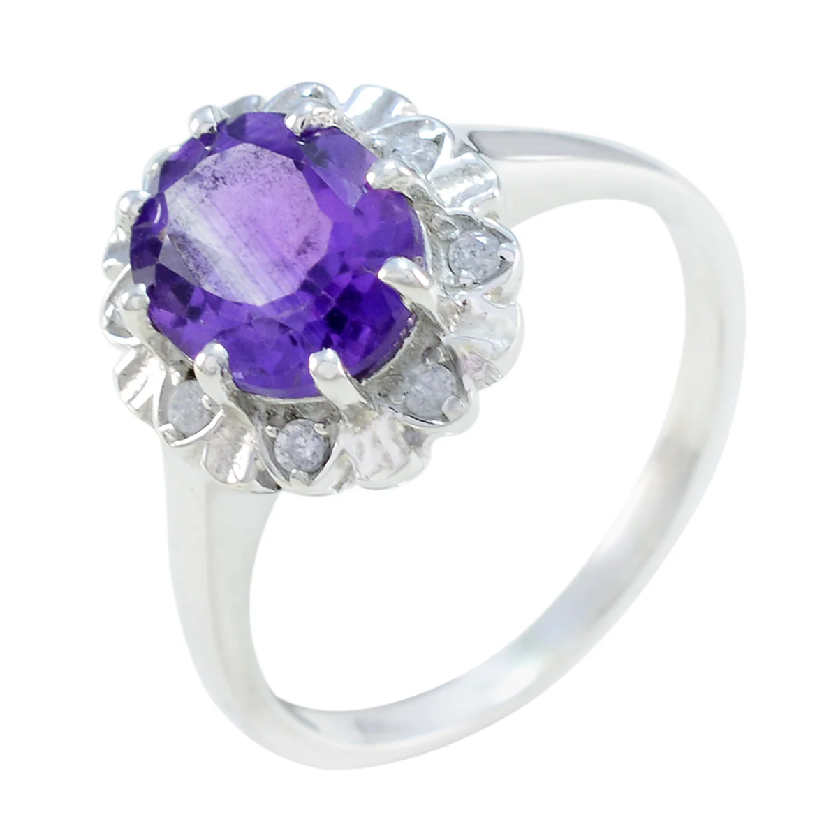 Amethyst Halo Indian 925 Sterling Silver Purple Gems Featherlight Boho Ring Jewellery - Image 2