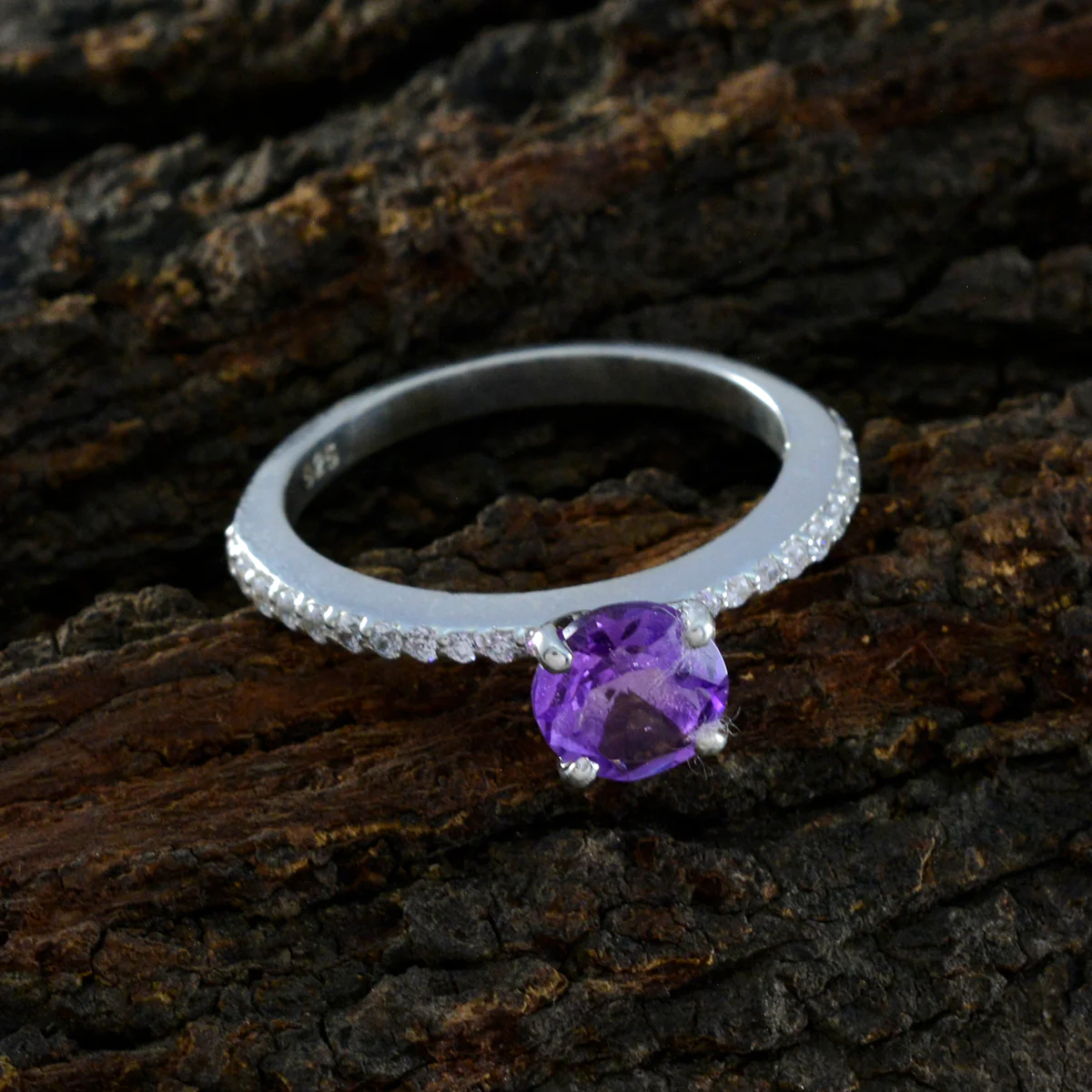 Amethyst Halo Japanese 92.5 Silver Purple Gems Whisper-thin Sophisticated Ring Jewelry - Image 3