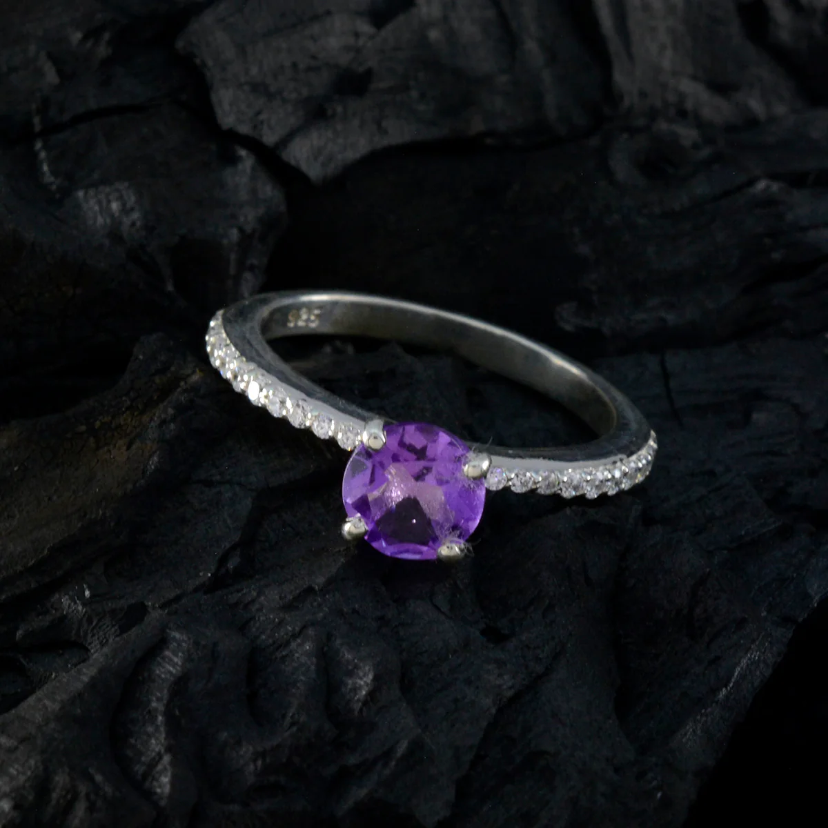 Amethyst Halo Japanese 92.5 Silver Purple Gems Whisper-thin Sophisticated Ring Jewelry - Image 4