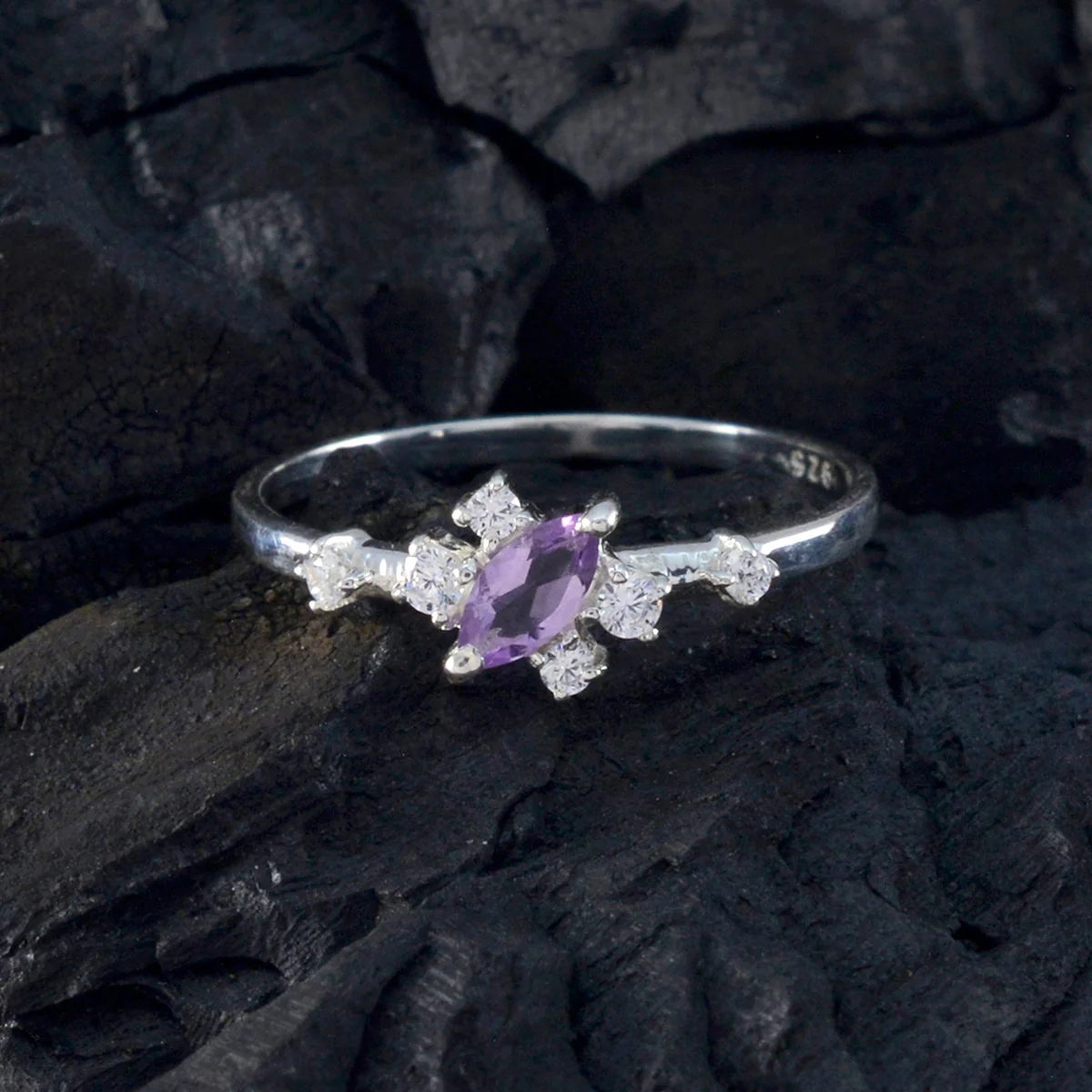 Amethyst Halo Korean 925 Silver Purple Gems Minimalist Modern Ring Jewelry - Image 4