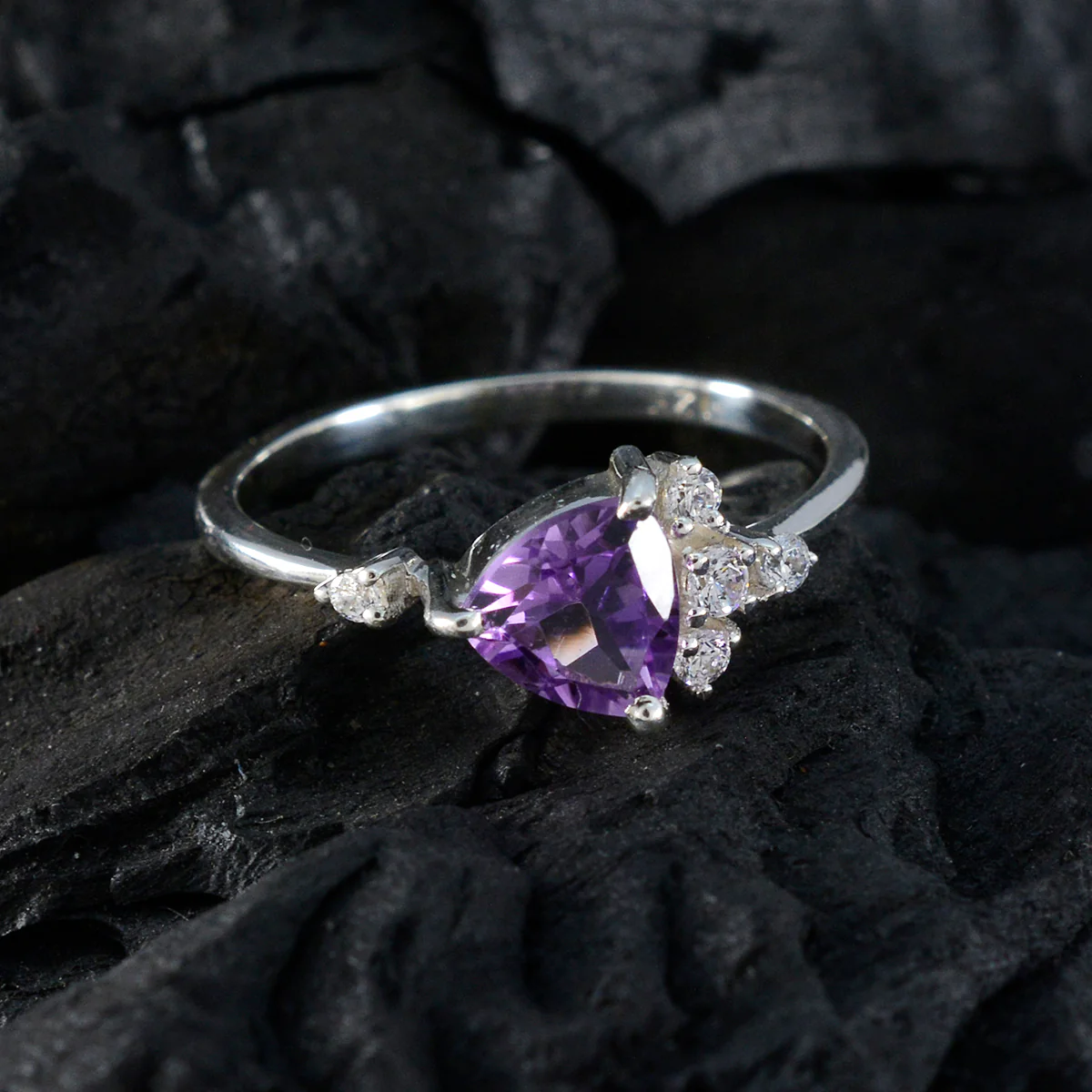 Amethyst Halo Korean Sterling Silver Purple Gems Delicate Sophisticated Ring Jewelry - Image 4