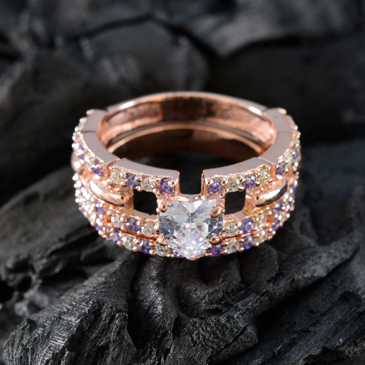 Amethyst Halo Korean Sterling Silver Purple Gemstones Minimal Romantic Ring Jewelry - Image 4