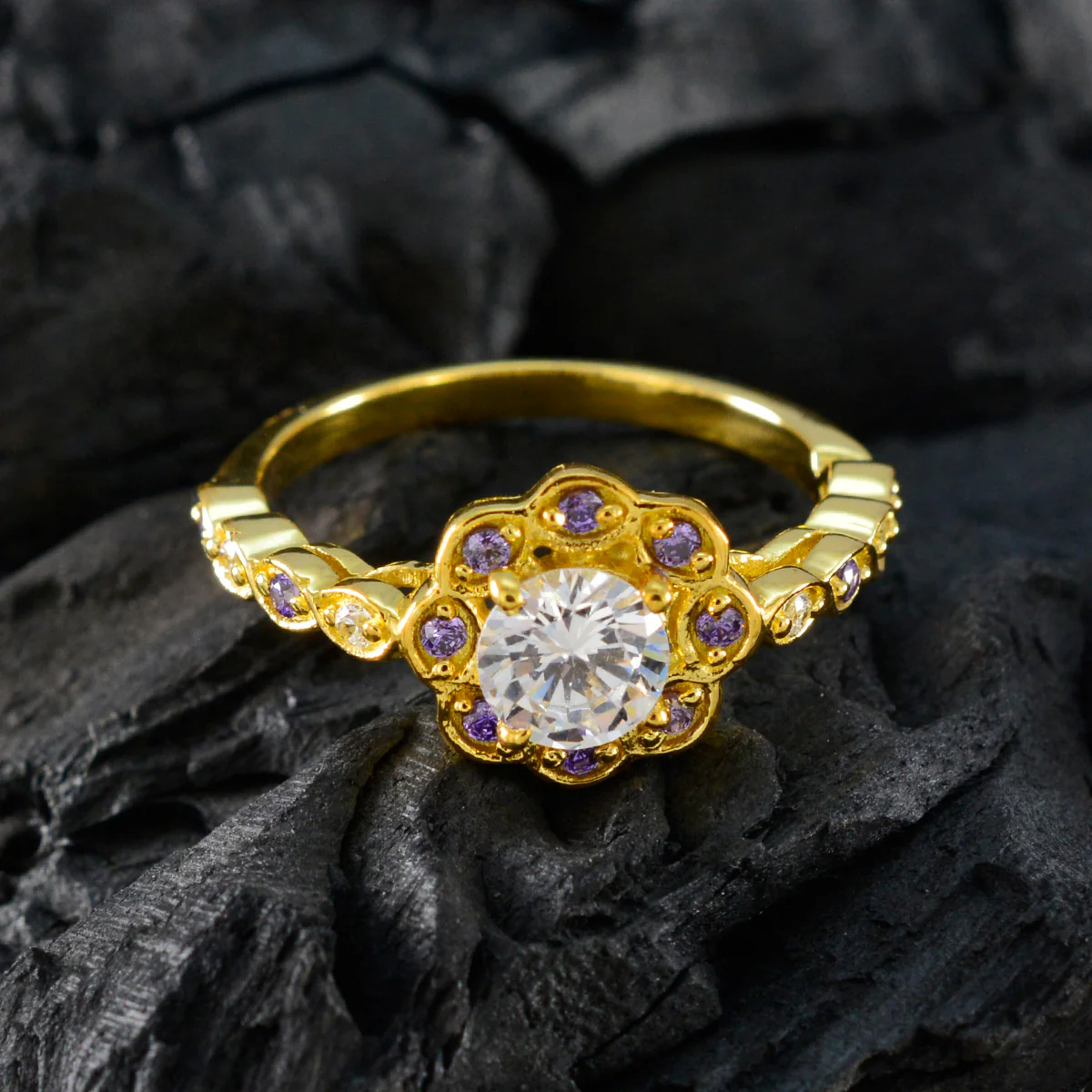 Amethyst Halo Latin American Silver Purple Gems Delicate Abstract Ring Jewellery - Image 4