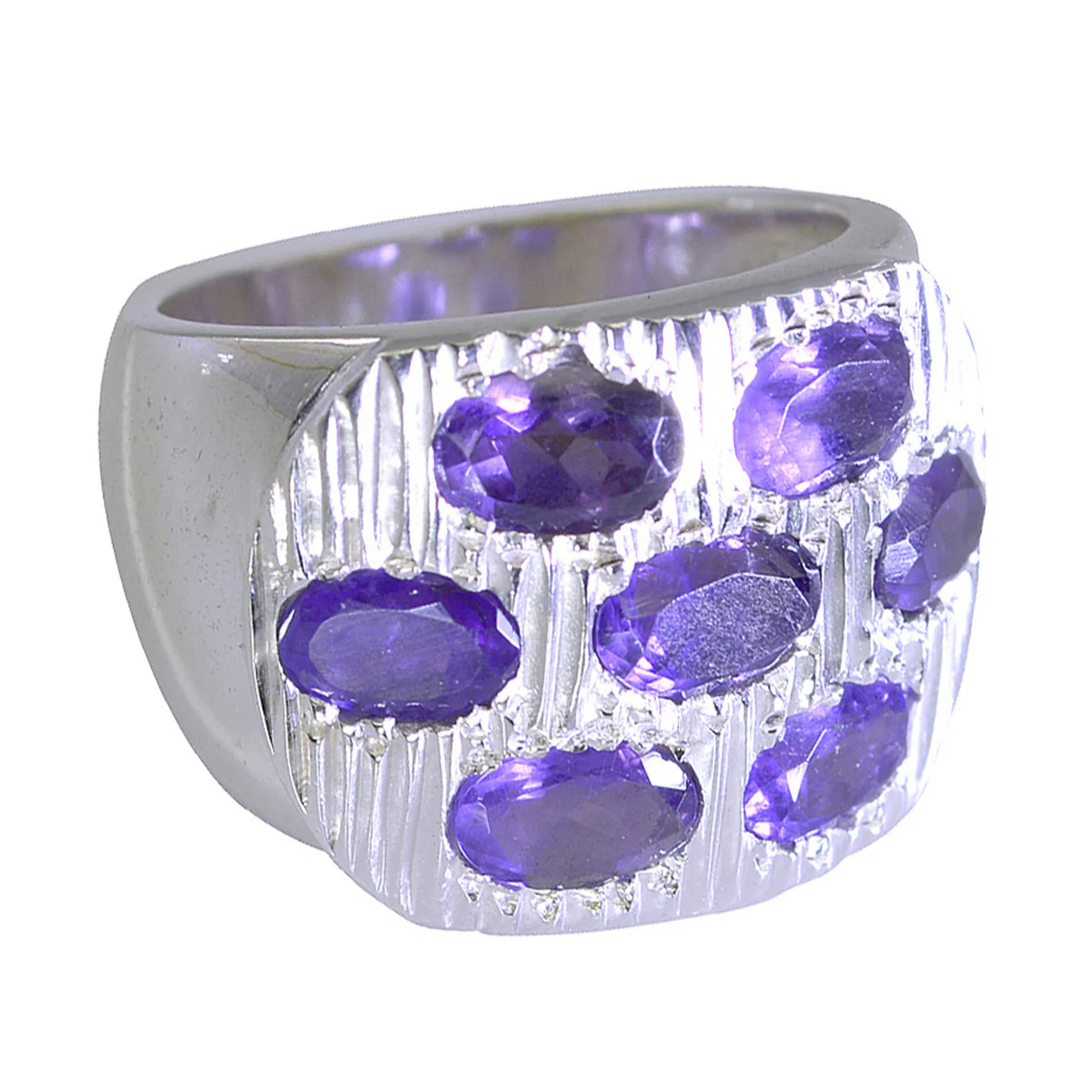 Amethyst Hepta German 92.5 Silver Purple Gems Essential Contemporary Ring Jewelry - Image 2