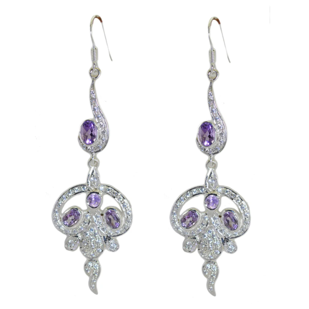 Amethyst Indian Siti multiple Stud Purple Silver Earring - Image 3
