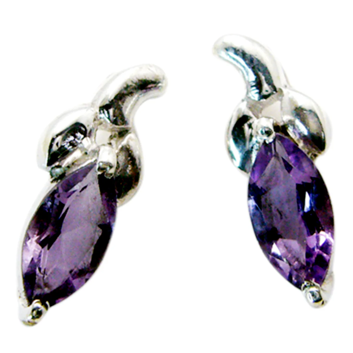 Amethyst Italian Chen Solitaire Stud Purple Silver Earring