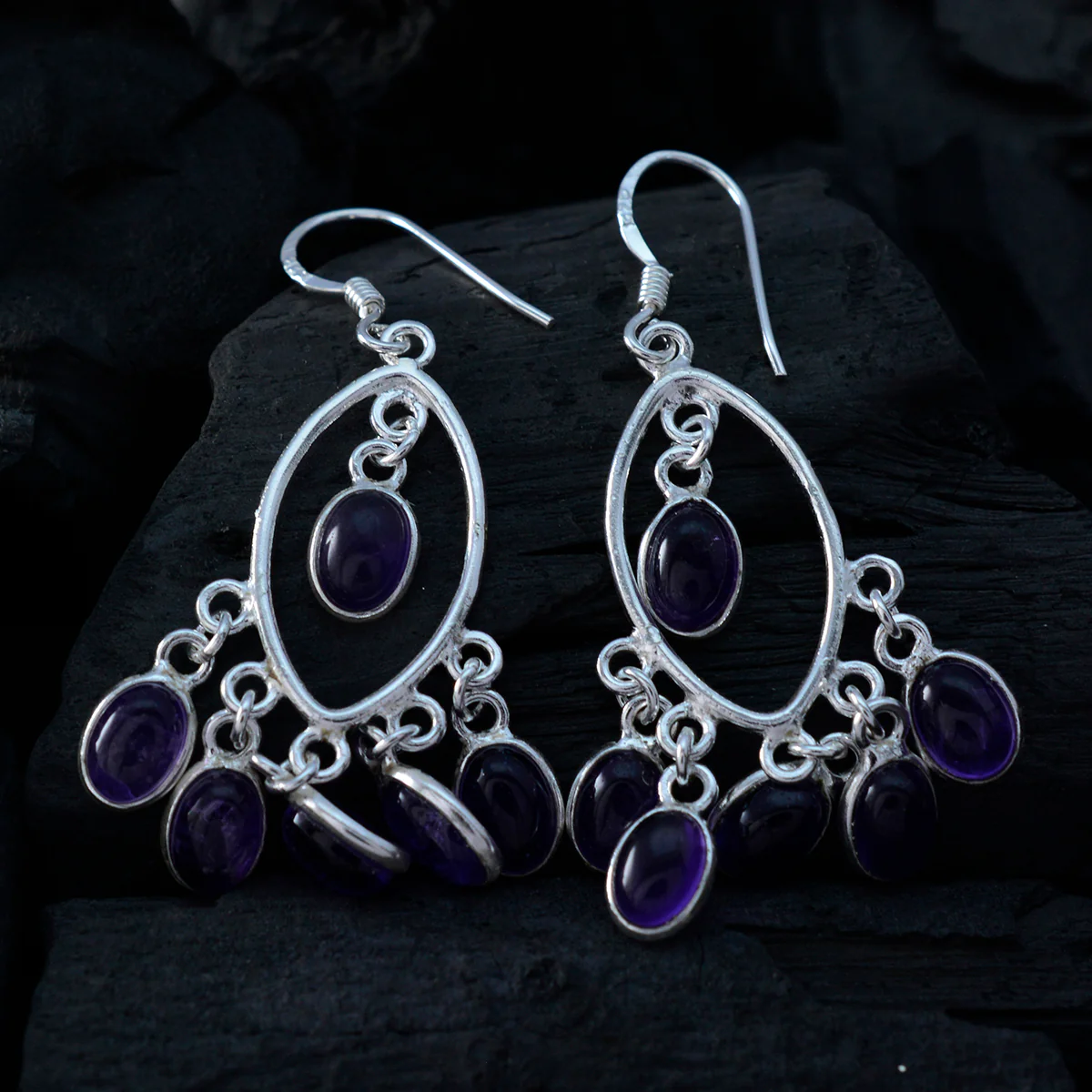 Amethyst Italian Katharina multiple Dangle Purple 925 Sterling Silver Earring - Image 4