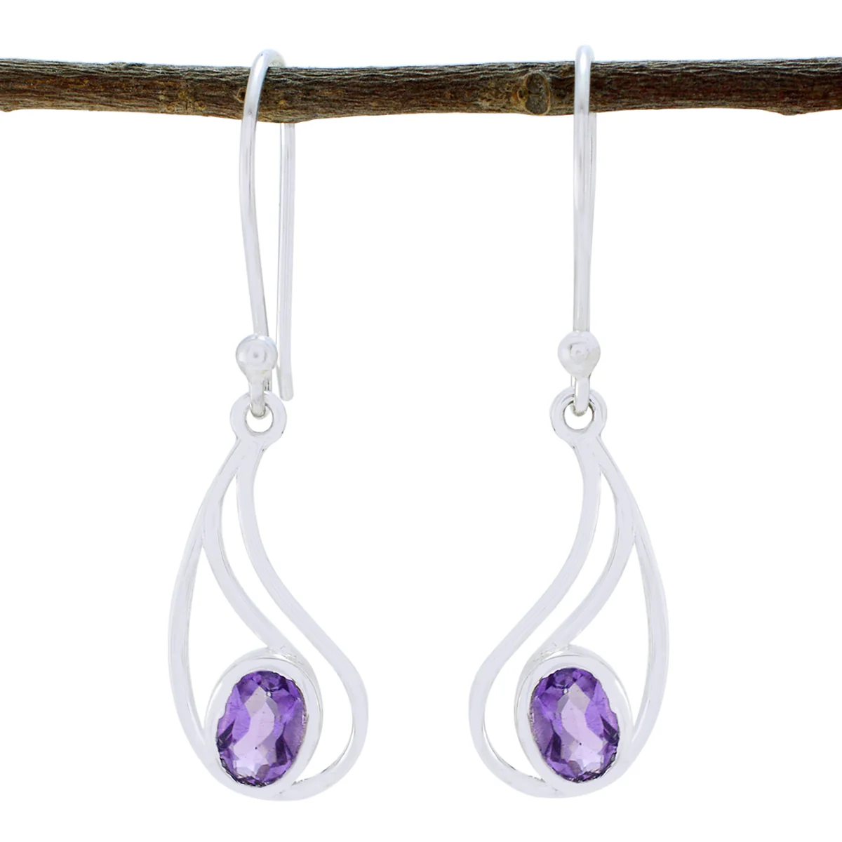 Amethyst Italian Lucy Solitaire Dangle Purple Silver Earring